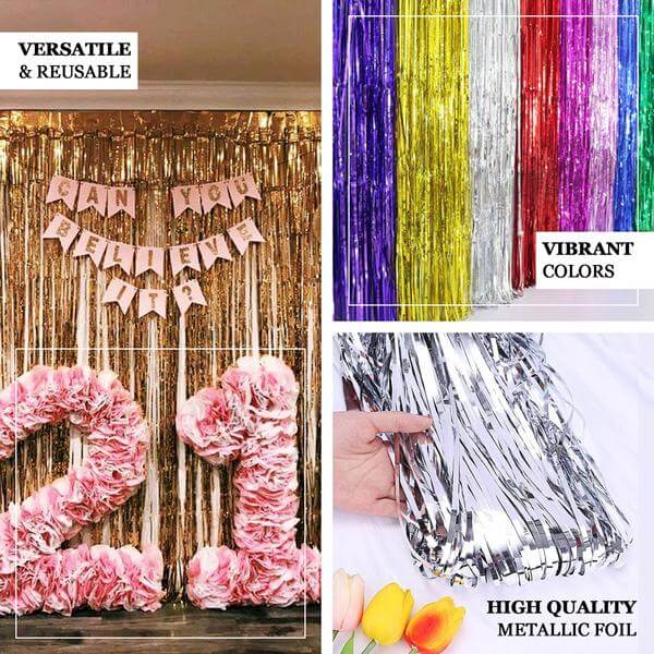 8ft Iridescent Blue Metallic Tinsel Foil Fringe Doorway Curtain Party Backdrop