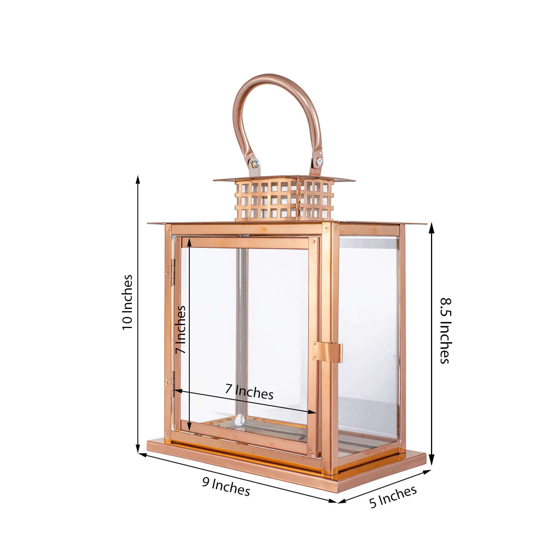 Stainless Steel Candle Lantern Cage Top Design Rose Gold - Outdoor Metal Patio Lantern Centerpiece 10