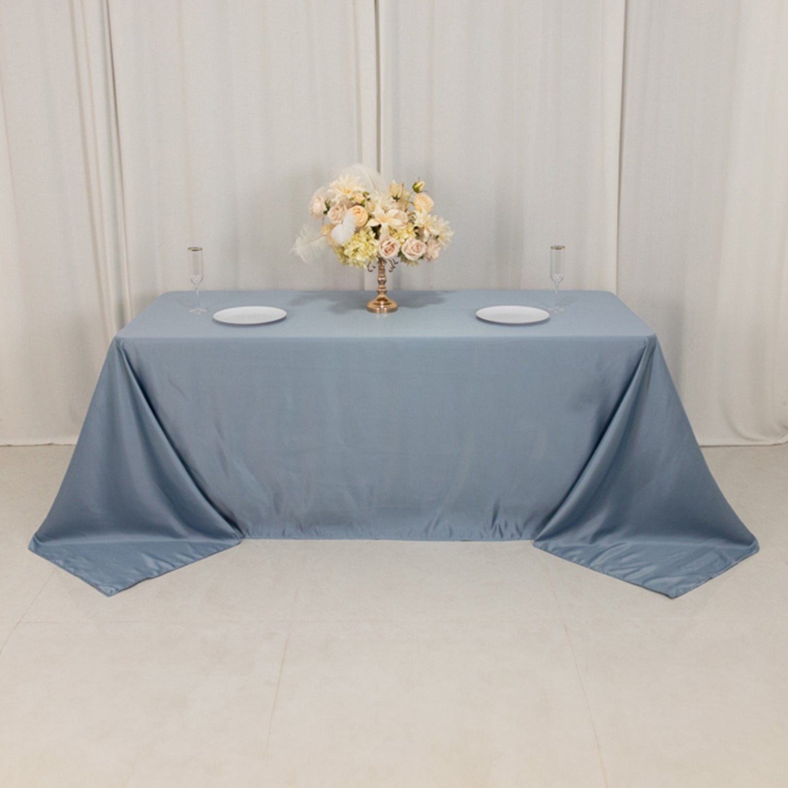 Lamour Satin 90x132 Rectangle Tablecloth Dusty Blue - Soft & Silk-Like Seamless Table Cover