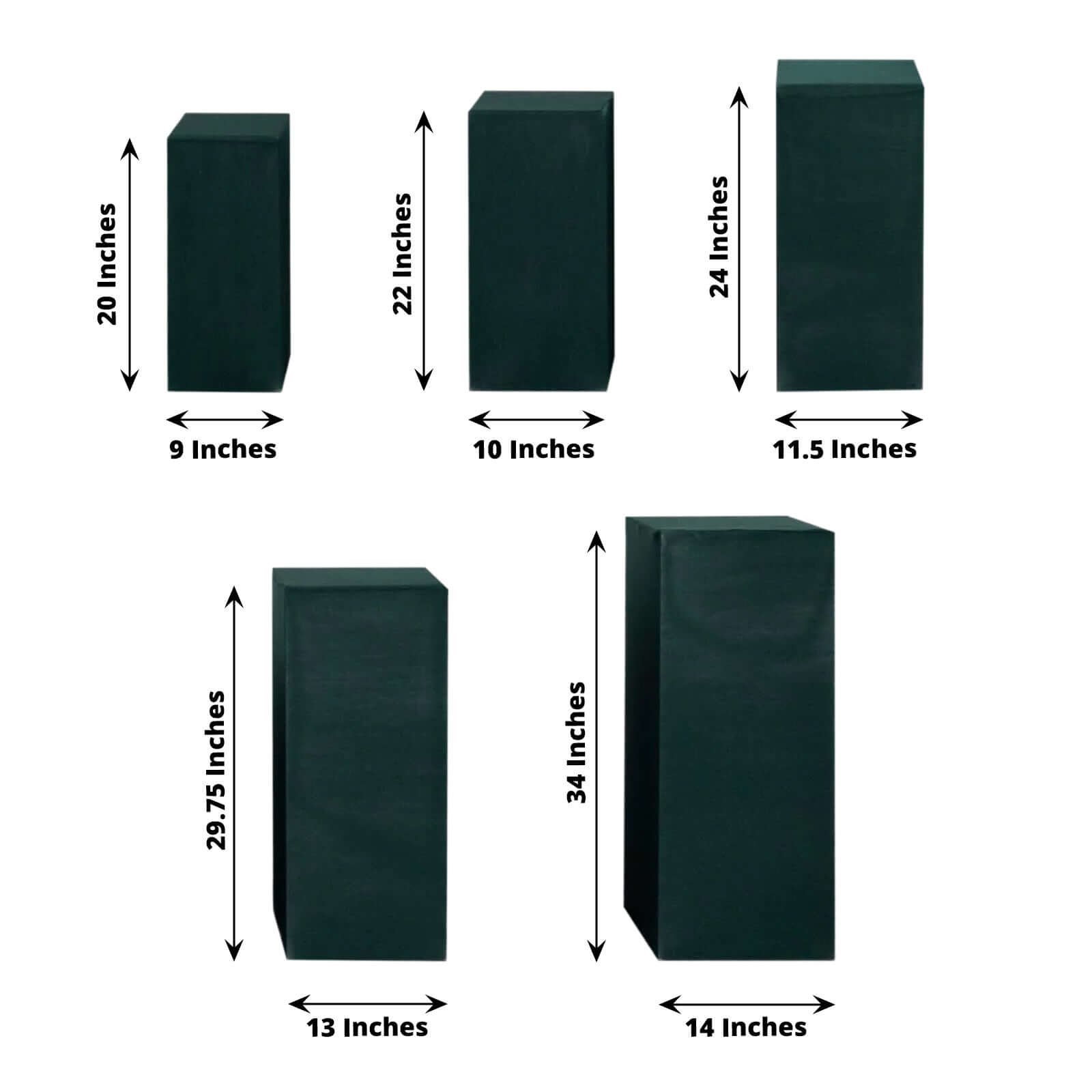 Set of 5 Hunter Emerald Green Spandex Rectangle Pedestal Stand Covers, Stretchable Pillar Prop Covers - 160 GSM