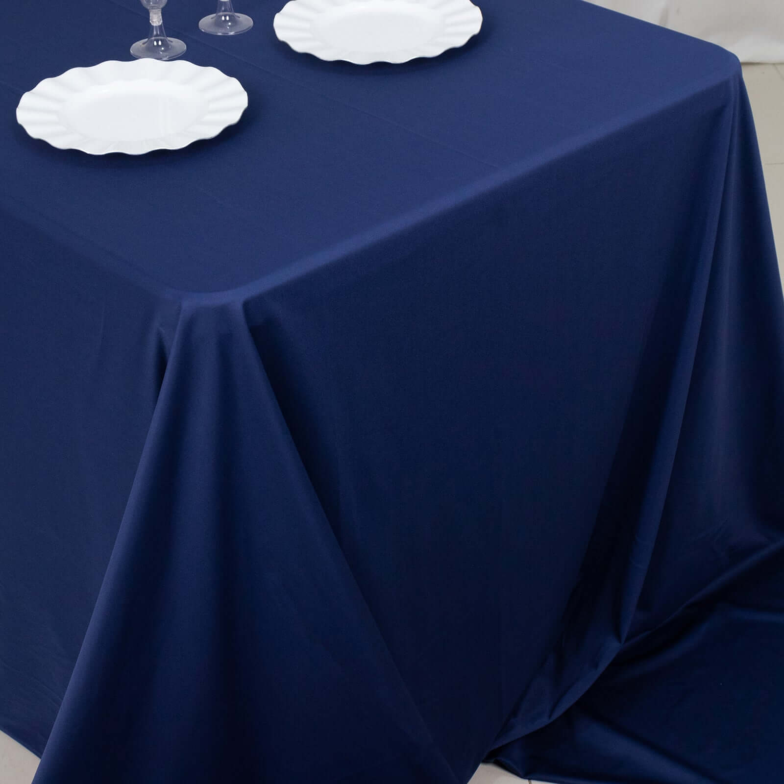 Premium Scuba Rectangular 90x156 Tablecloth Navy Blue - Wrinkle Free, Stain Resistant & Seamless Table Cover