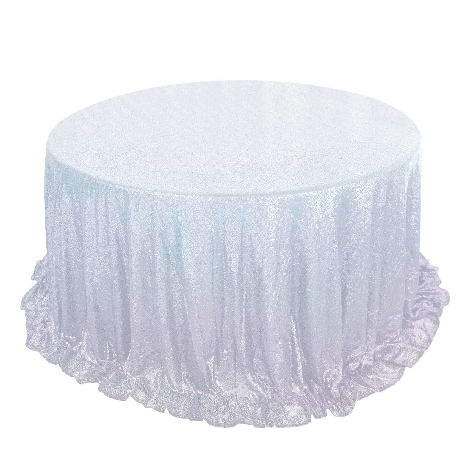 Sequin 132 Round Tablecloth Iridescent Blue - Seamless Dazzling Table Cover