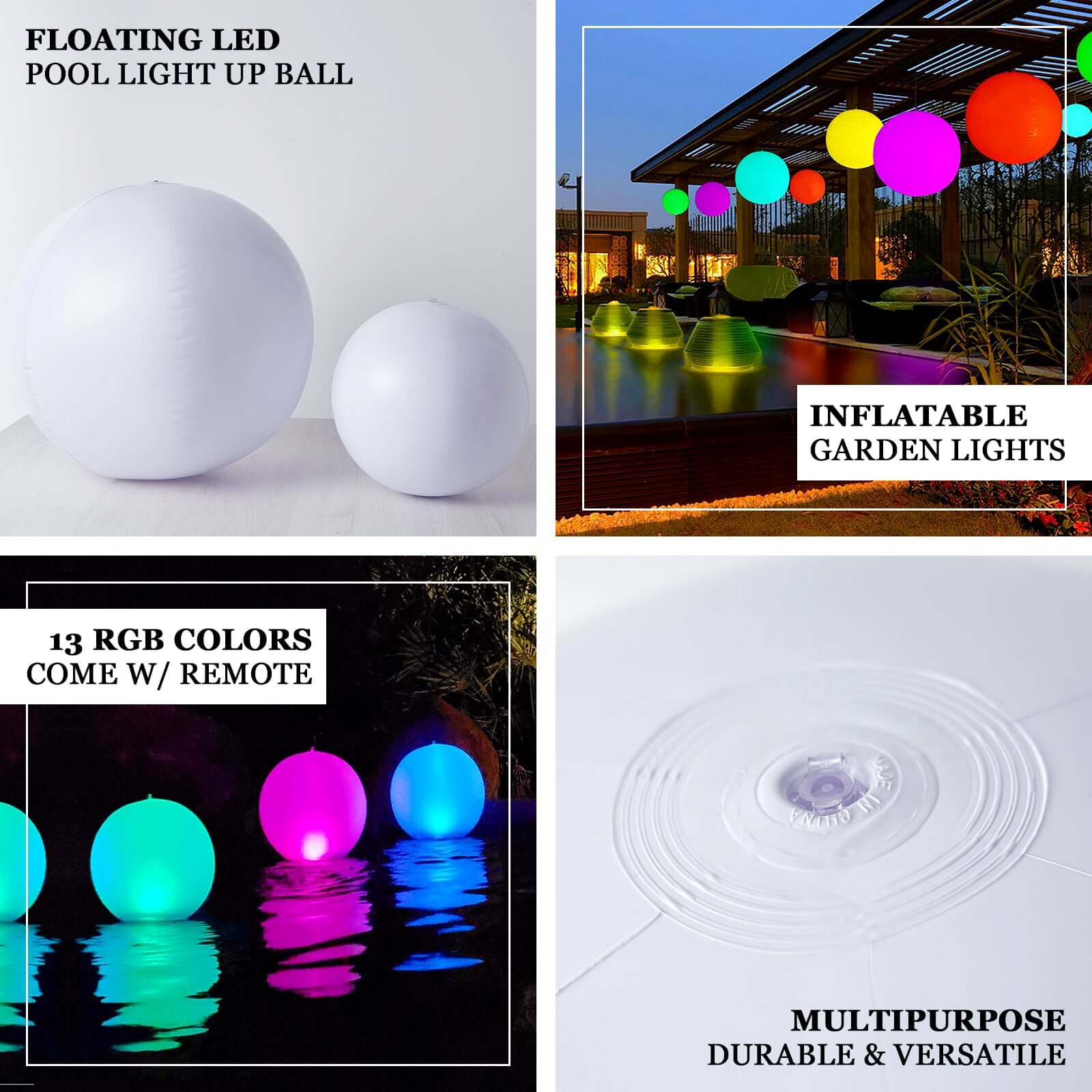 20 Inflatable Outdoor Garden Light Up Ball, Floating Pool Glow Ball With Remote - 13 RGB Colors and 3 Color Modes