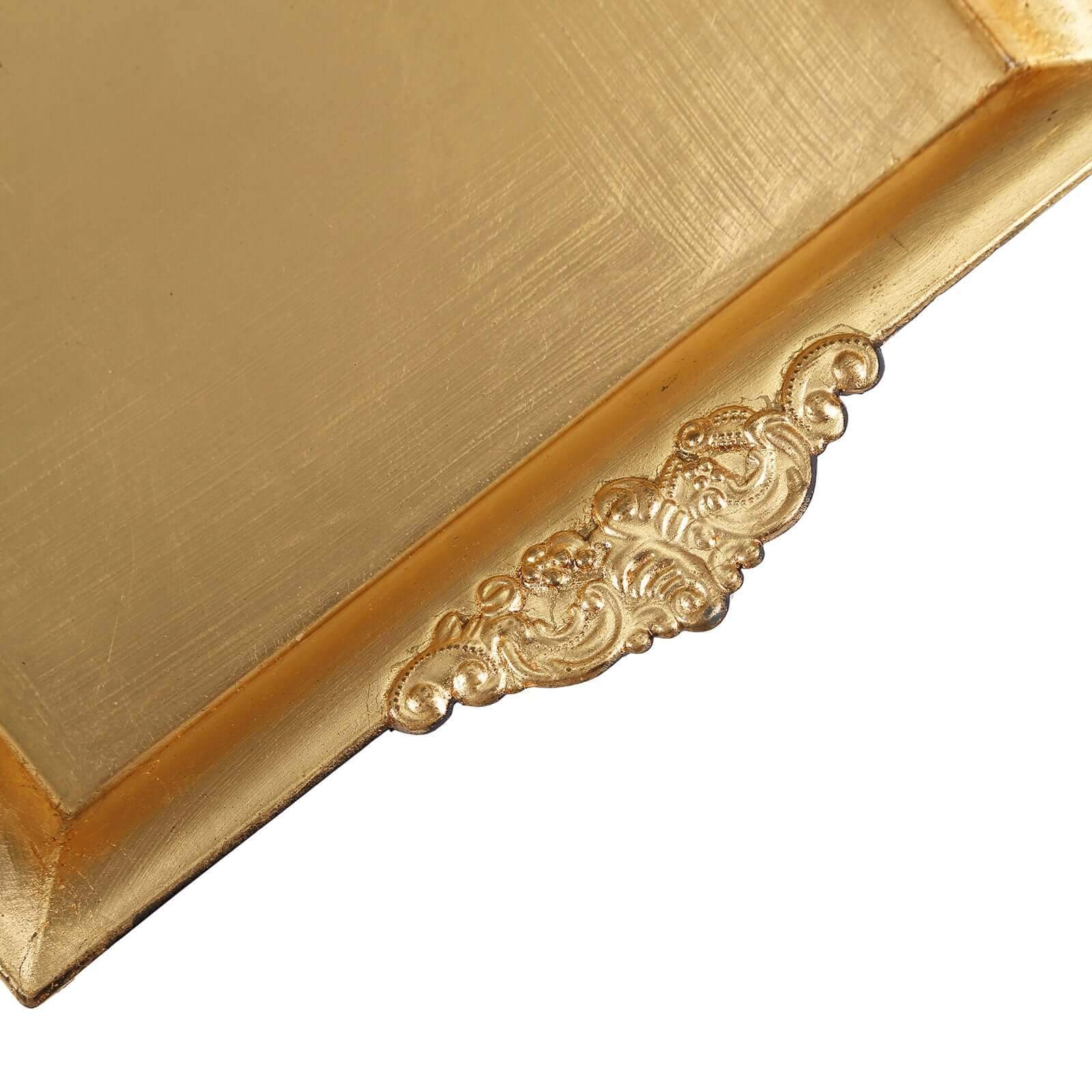 2-Pack Acrylic Square Serving Trays 10 in Metallic Gold with Embossed Handles, Decorative Dinner Party Food Platters