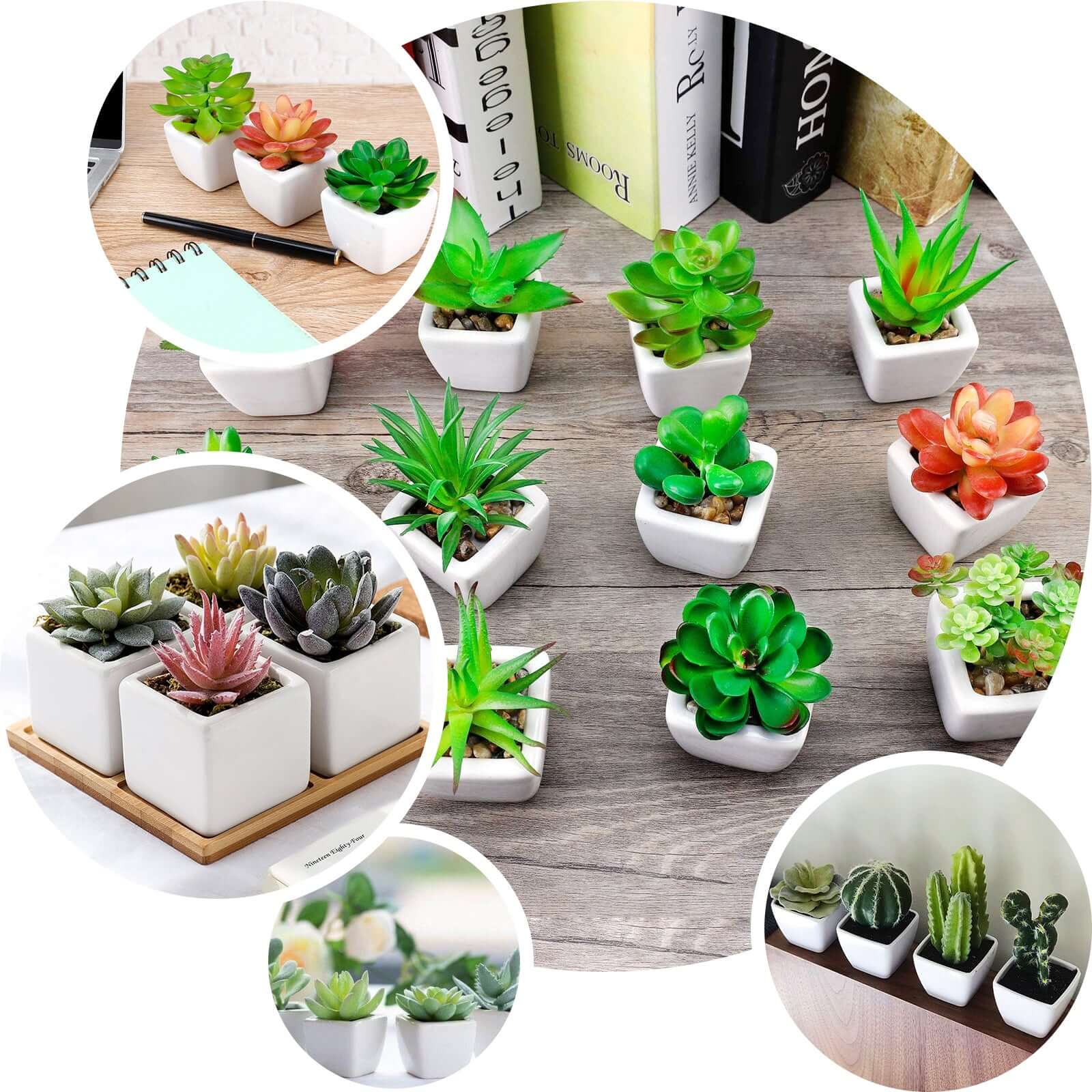 3-Pack Lotus Artificial Succulents in Ceramic Pot - Lifelike Decorative Faux Plants for Home Office & Event Design 4