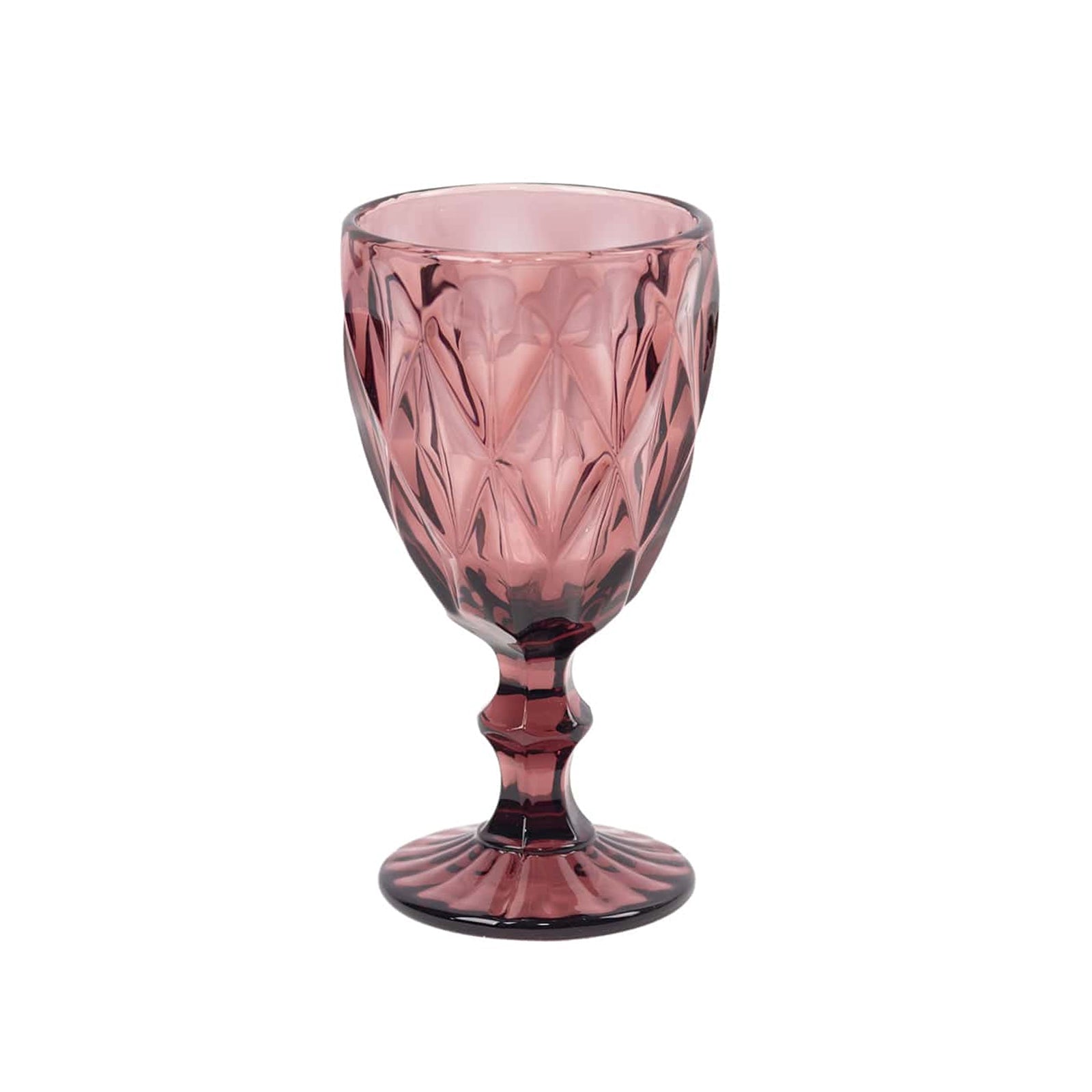 6-Pack Wine Glasses Dusty Rose Embossed Crystal Cut Design Stemmed - Colored Goblets for Parties & Events 12oz 7