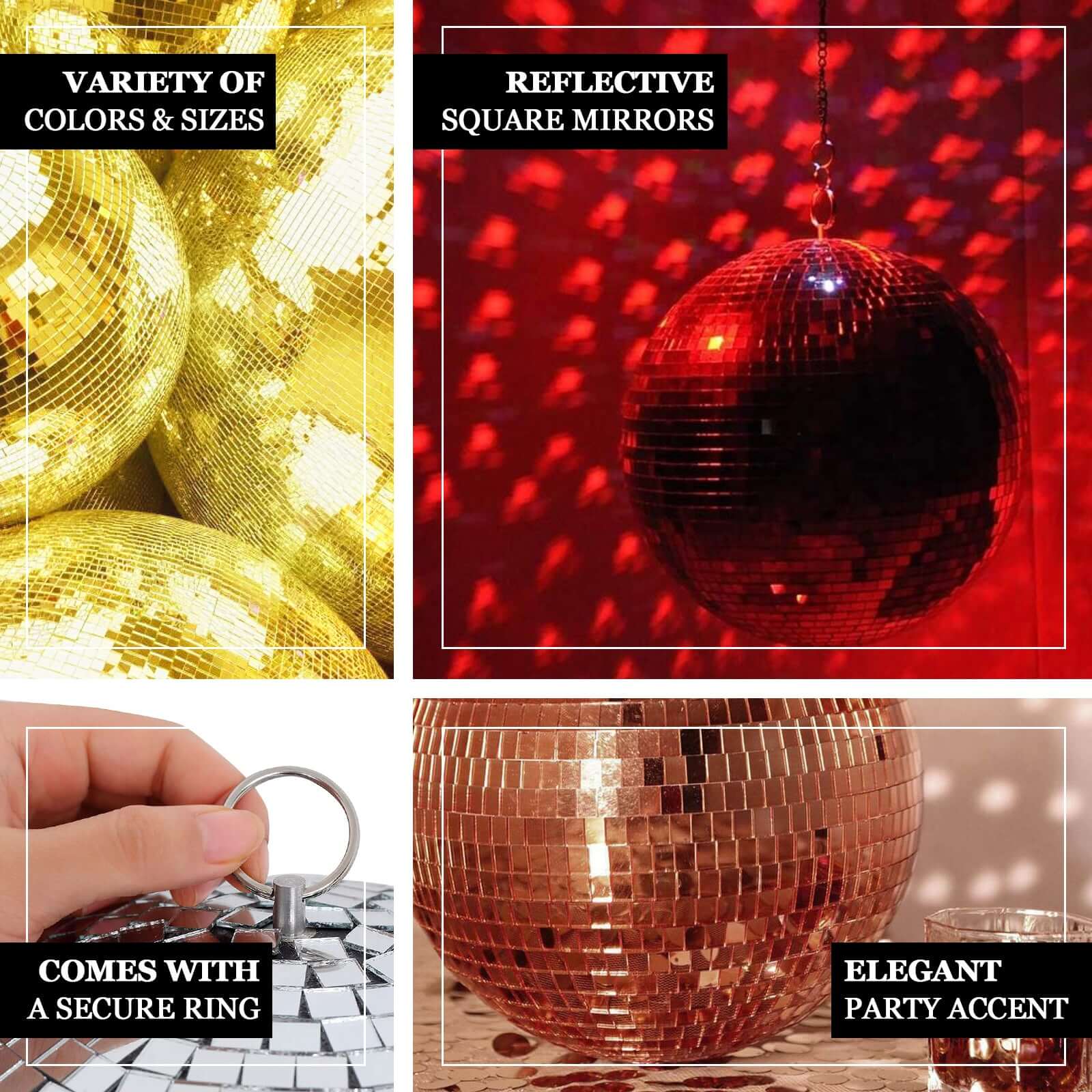 6 Pack 2 Rose Gold Foam Disco Mirror Ball With Hanging Strings, Holiday Christmas Ornaments