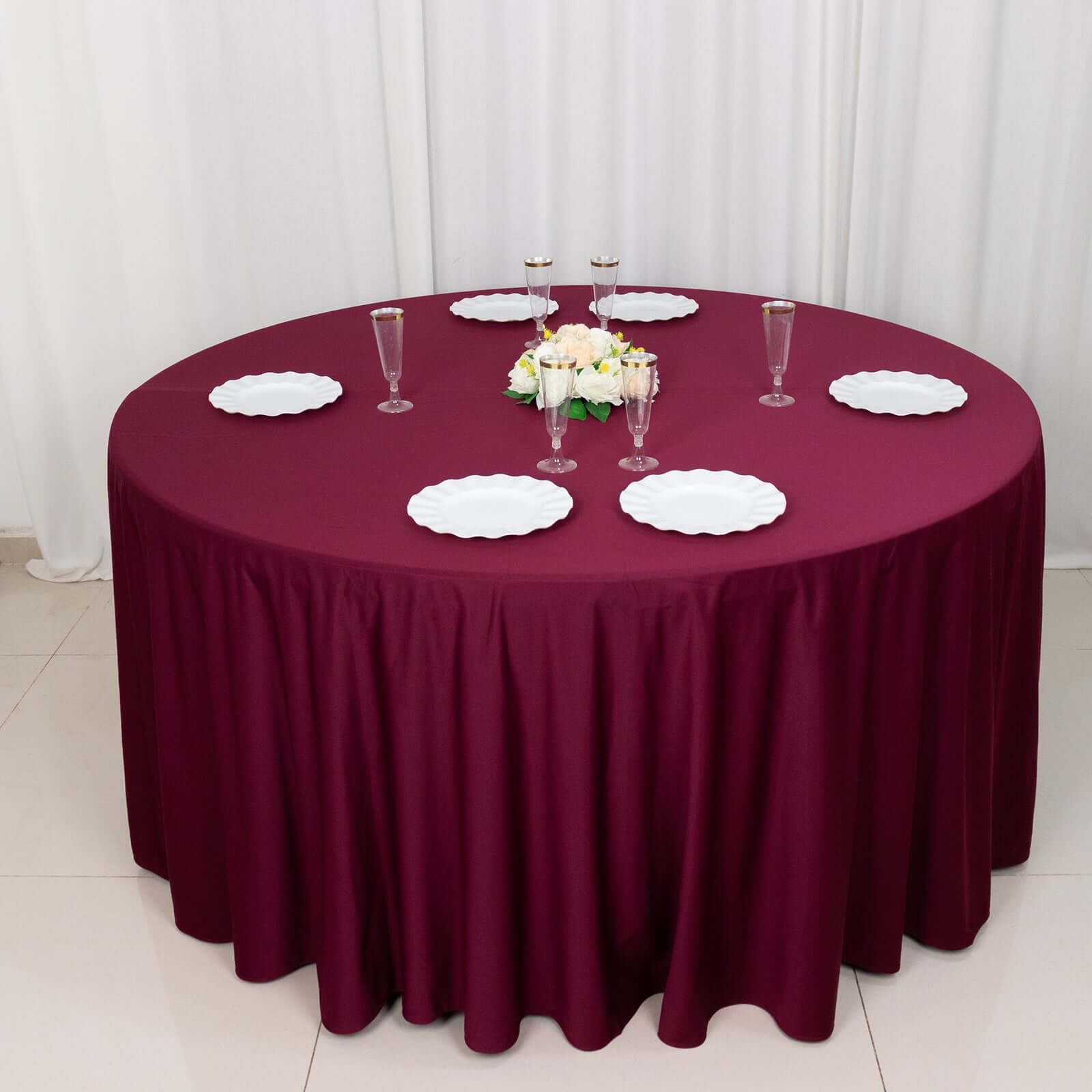 Premium Scuba Round 120 Tablecloth Burgundy - Wrinkle Free & Stain Resistant Seamless Table Cover