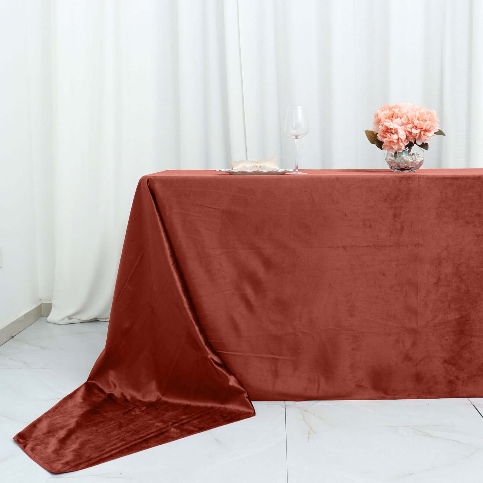 Premium Velvet 90x156 Rectangle Tablecloth Terracotta (Rust) - Reusable Soft & Seamless Table Cover