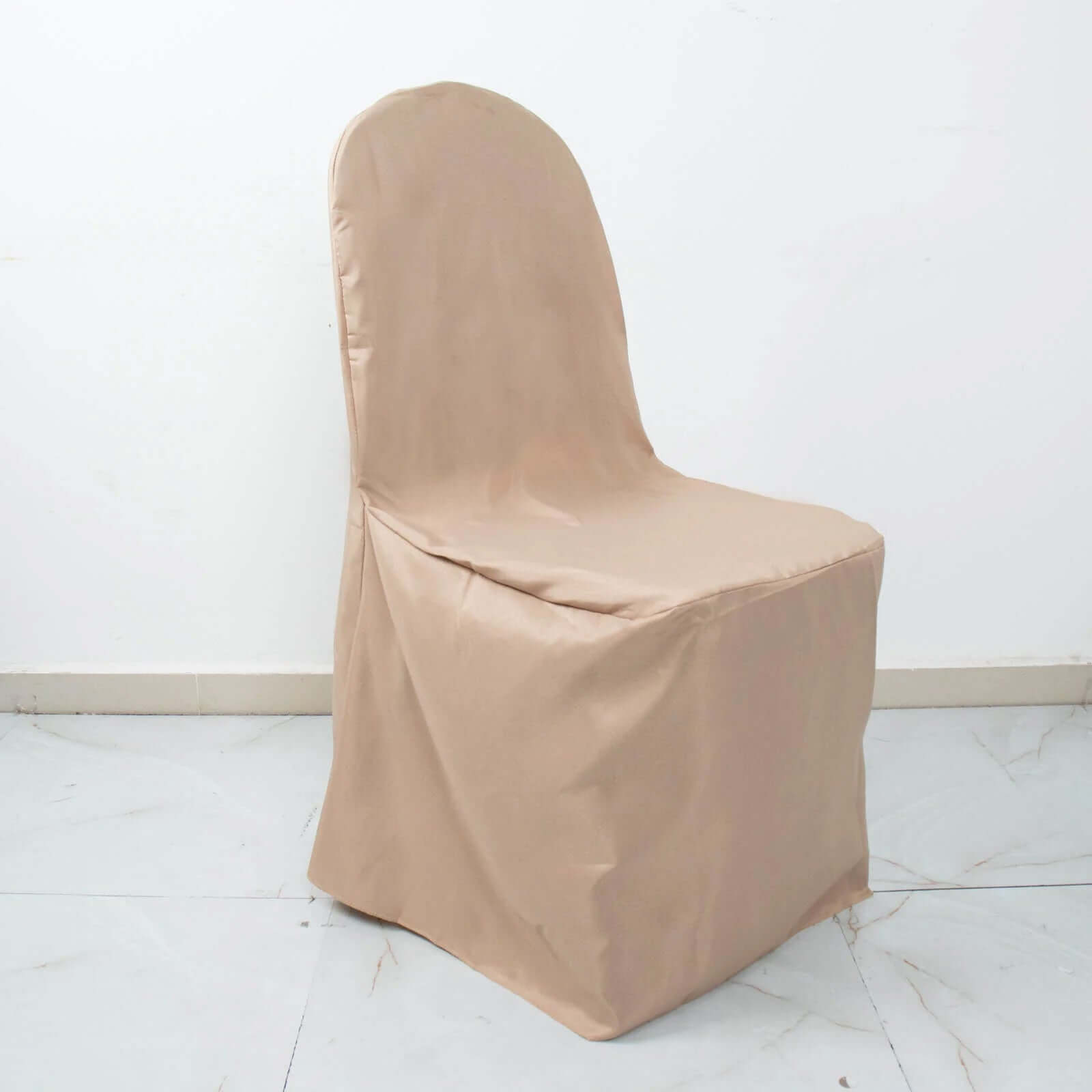 10 Pack Polyester Chair Cover for Banquet Chairs Nude - Stain-Resistant Reusable Slip-On Slipcover