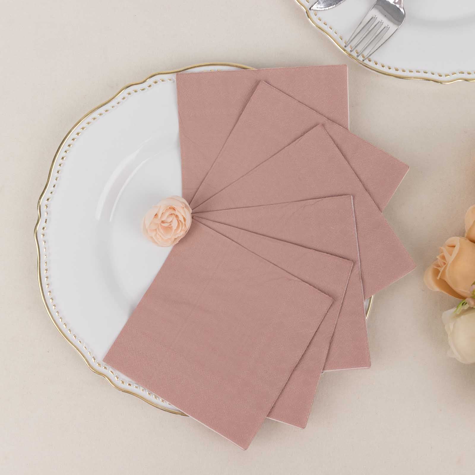 50-Pack Paper Beverage Napkins Dusty Rose - 2 Ply Disposable Soft 18GSM Cocktail Napkins 5x5