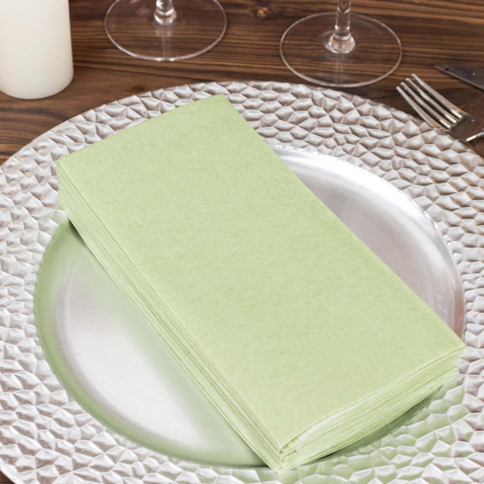 20-Pack Paper Linen-Like Napkins Sage Green - Disposable Hygienic Airlaid Guest Towels 8.5x4