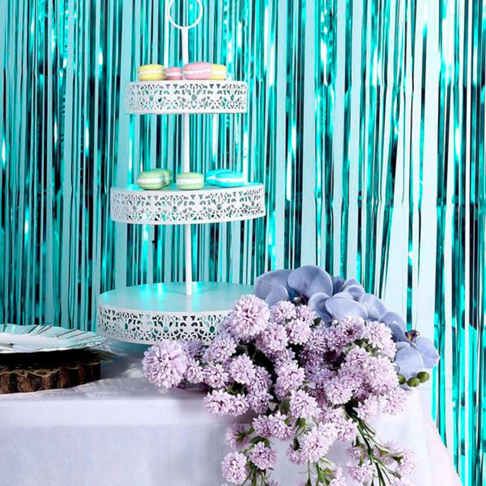 8ft Turquoise Metallic Tinsel Foil Fringe Doorway Curtain Party Backdrop