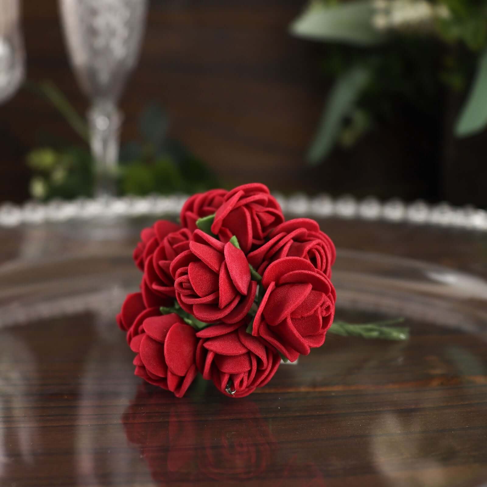 48 Roses 1 Burgundy Real Touch Artificial DIY Foam Rose Flowers With Stem, Craft Rose Buds