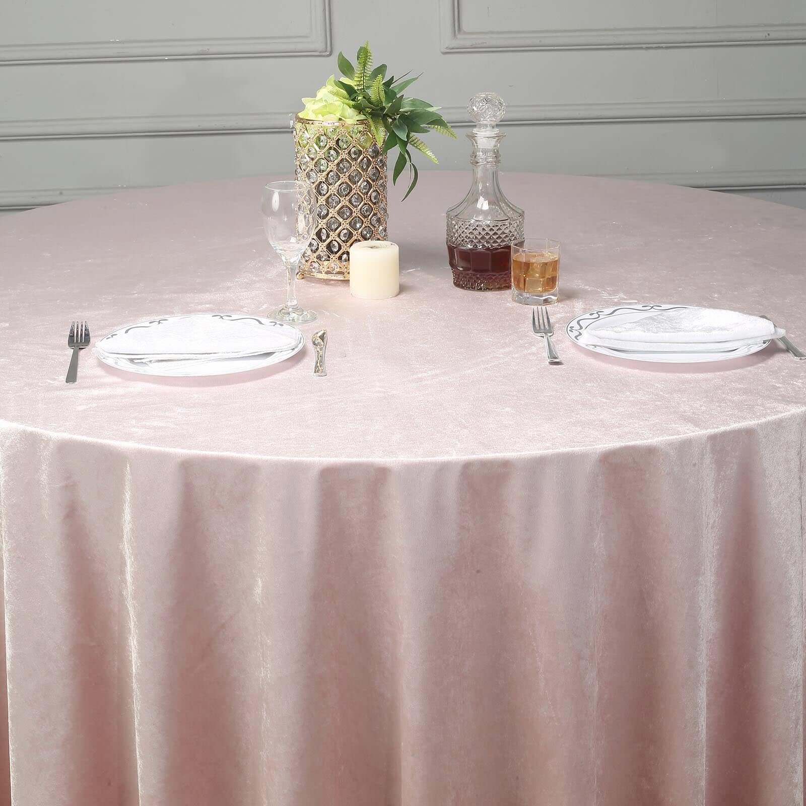 Premium Velvet 120 Round Tablecloth Blush - Reusable Soft & Seamless Table Cover