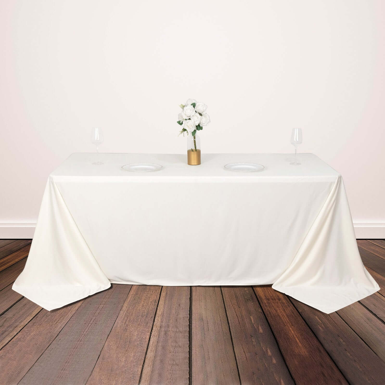 Premium Scuba Rectangular 90x132 Tablecloth Ivory - Wrinkle Free, Stain Resistant & Seamless Table Cover