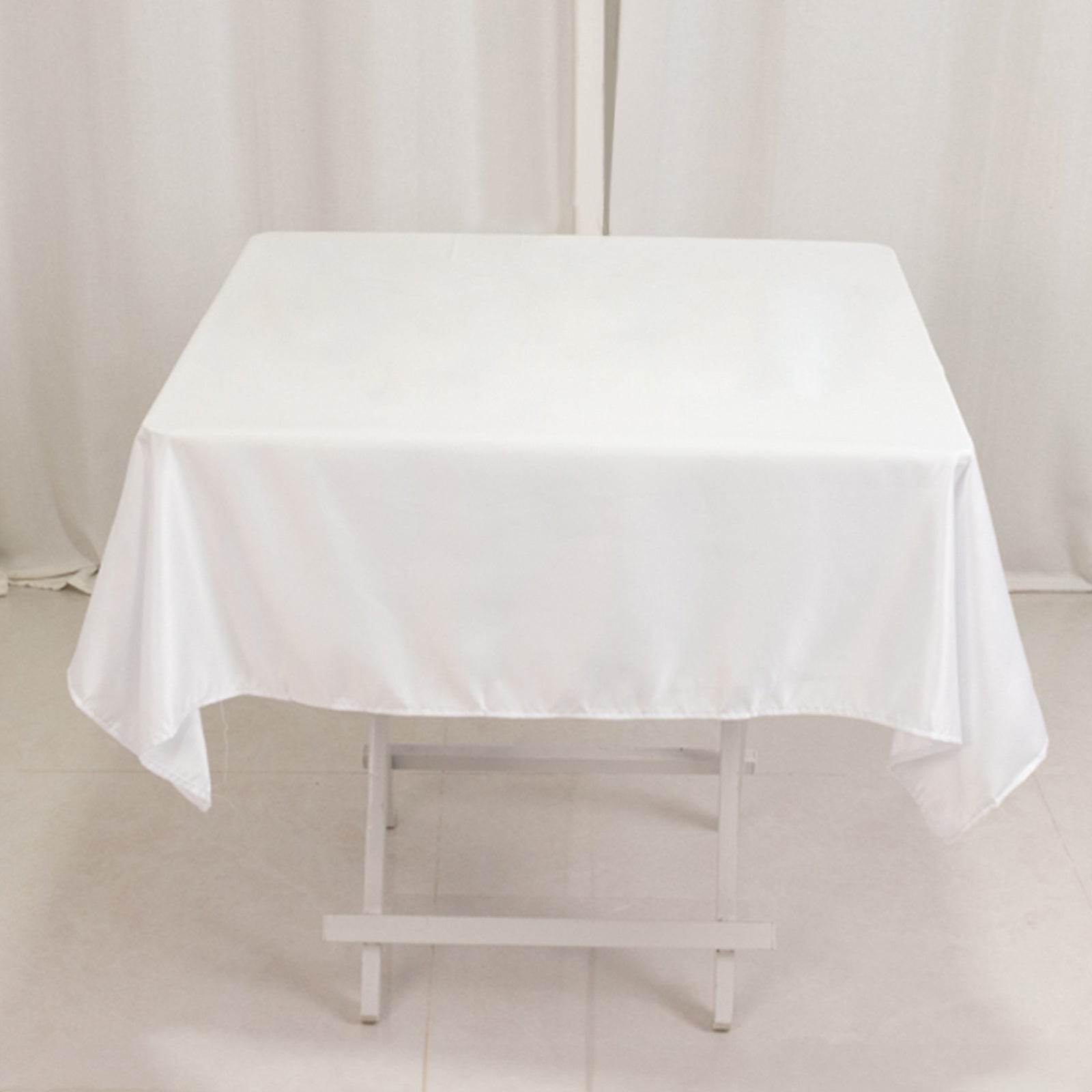 Lamour Satin 54x54 Square Tablecloth White - Durable & Silk-Like Table Cover for Weddings & Parties