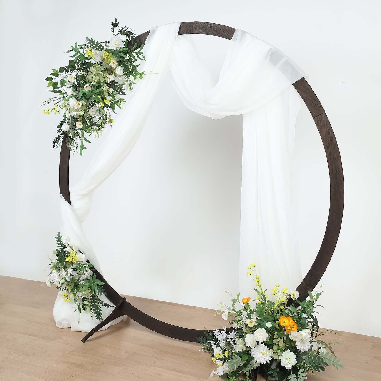 7.4ft Natural Brown Wood Round Event Party Arbor Backdrop Stand, Rustic DIY Wedding Arch