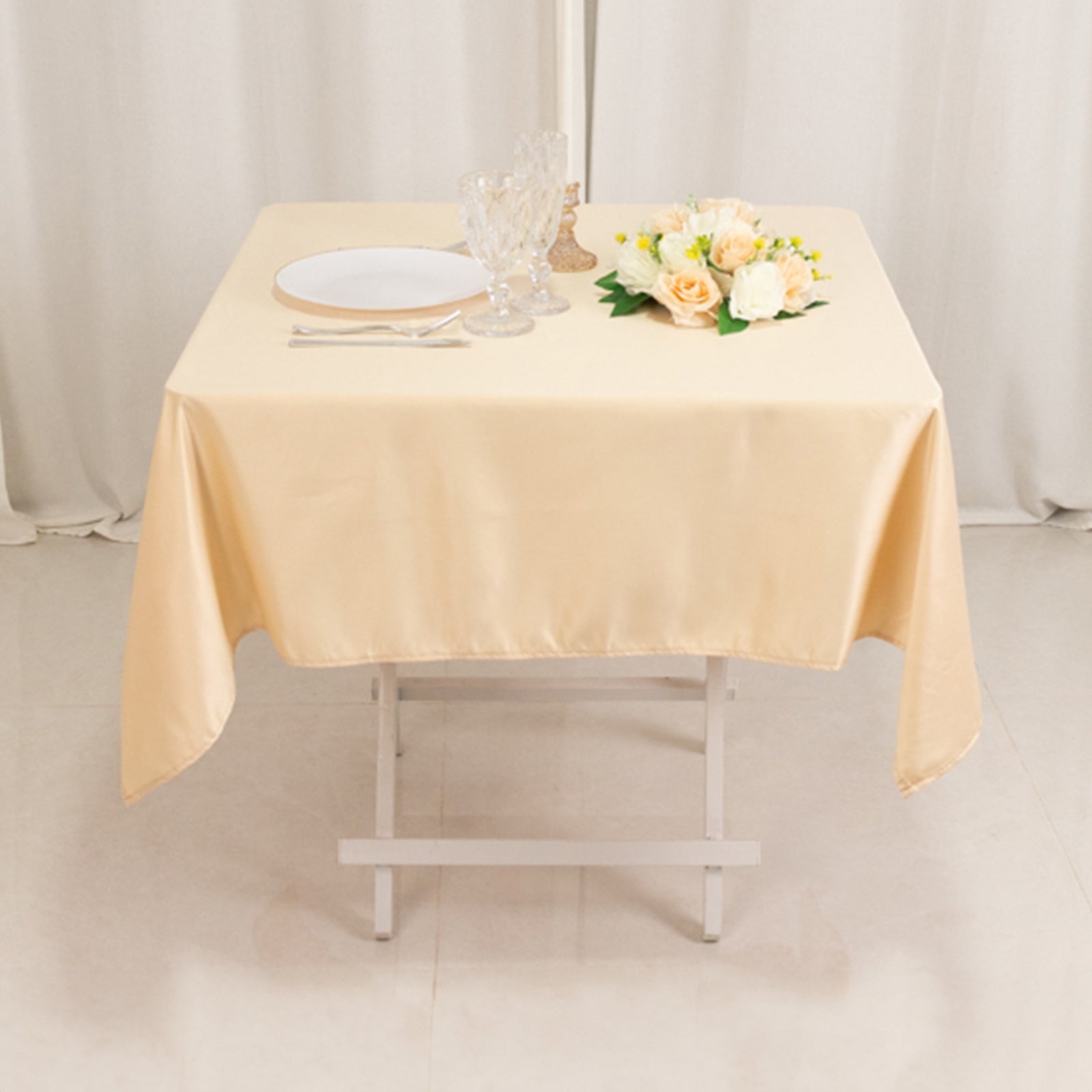 Lamour Satin 54x54 Square Tablecloth Beige - Durable & Silk-Like Table Cover