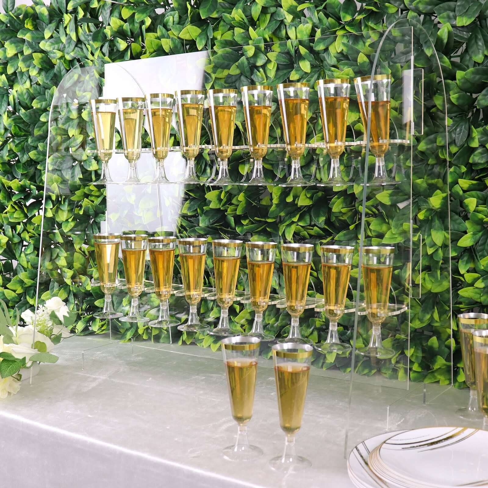 2-Tier Acrylic Champagne Glass Holder Display Stand Table Top Clear - Modern Stemware Rack Cocktail Drink Holder with 18 Hooks for Events & DIY Bars 25