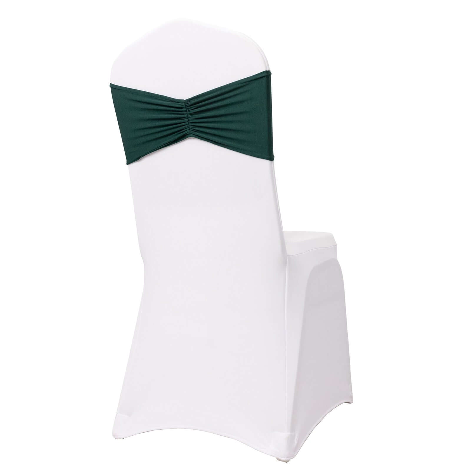 5 Pack Spandex Chair Sashes Hunter Emerald Green Ruffled Style - Wide Easy to Use Stretch Chair Bands 8x13