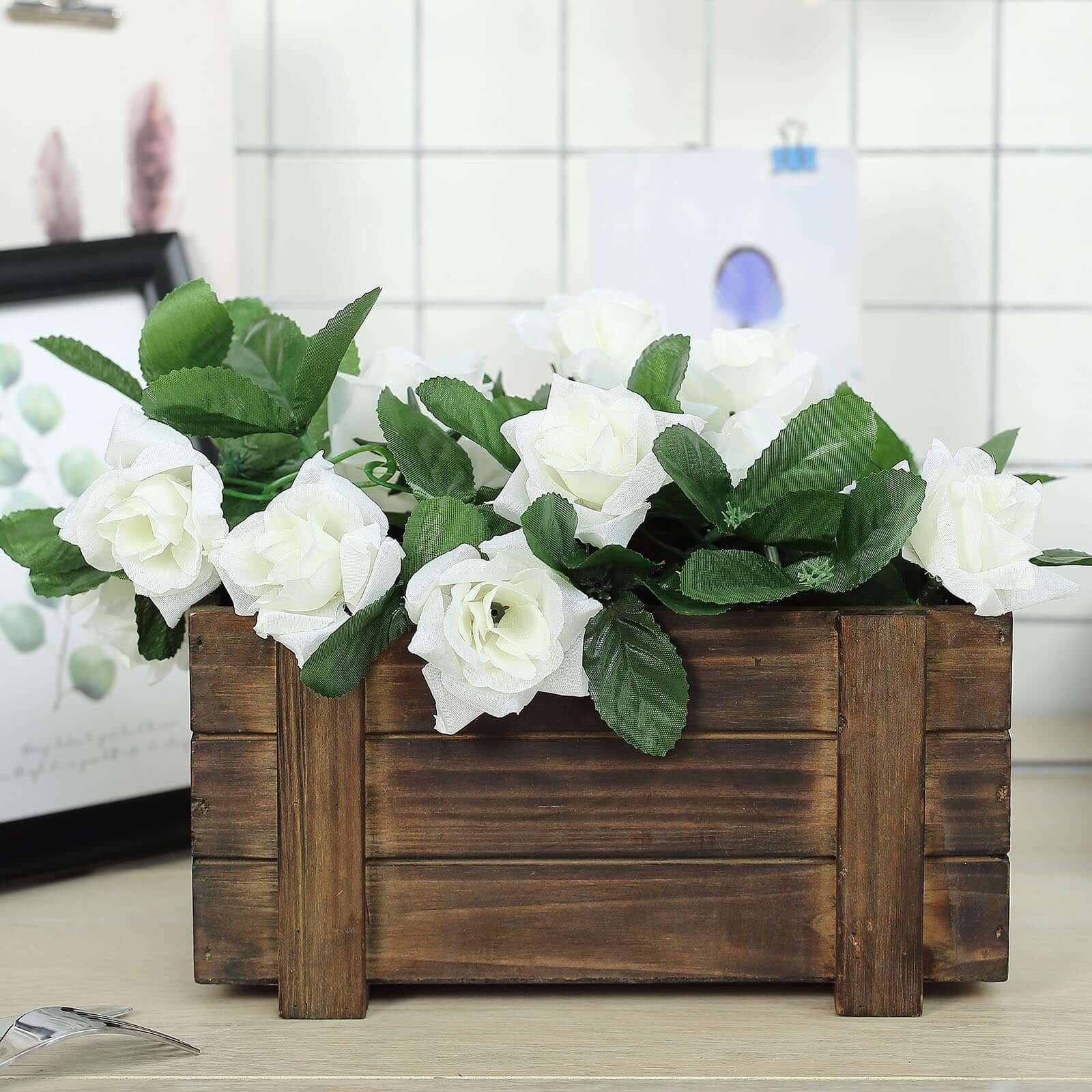 Rustic Wood Planter Boxes Smoked Brown 2-Pack - Perfect Natural Decor with Removable Plastic Liners for Weddings 10x5