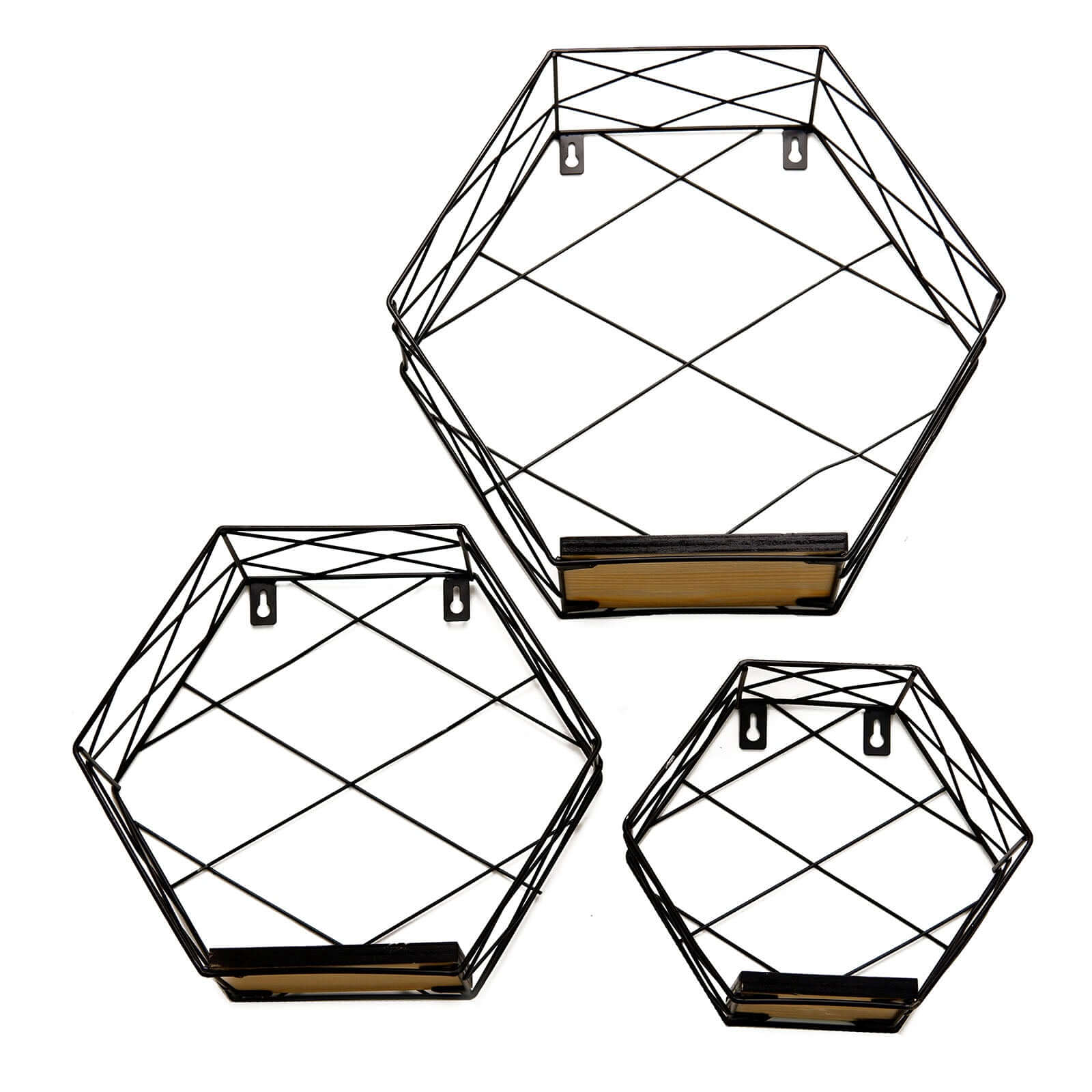 3 Pack Black Hexagonal Floating Wall Shelves, Decorative Geometric Wall Mounted Shelves - 9,12,14