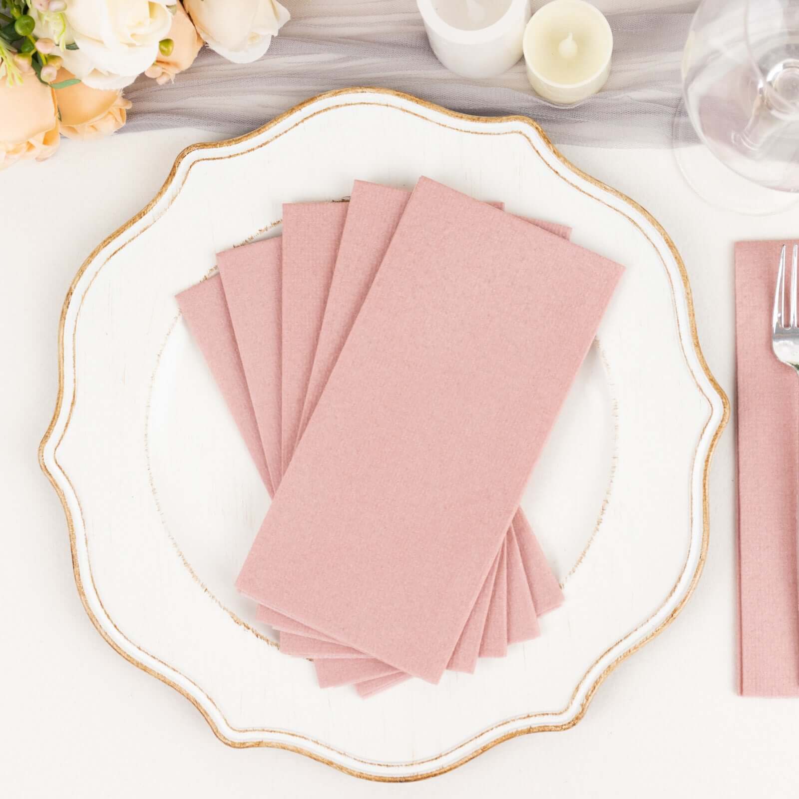 20-Pack Paper Linen-Like Napkins Dusty Rose - Disposable Hygienic Airlaid Guest Towels 8.5x4