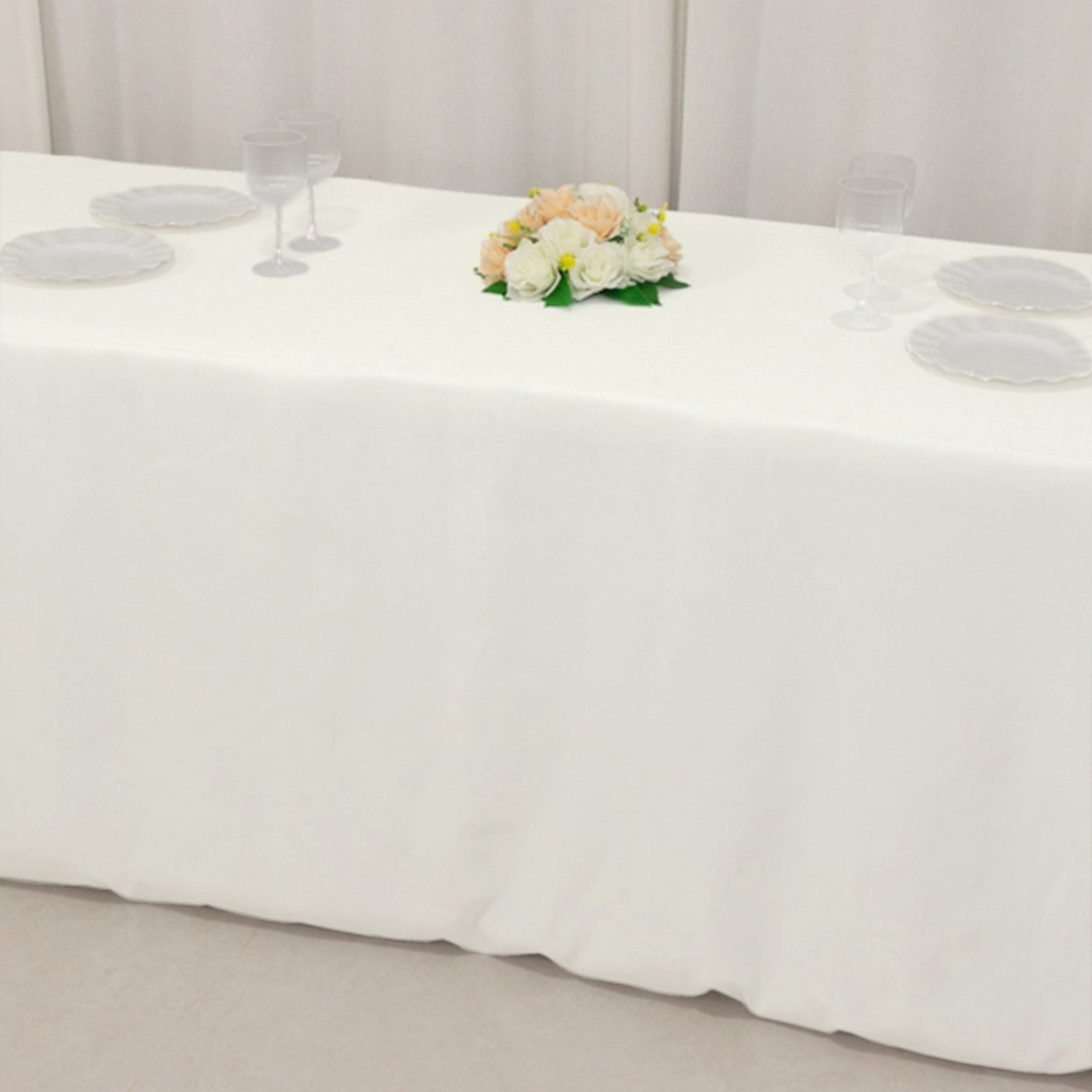 Fire Retardant Premium Polyester 8ft Rectangular Tablecloth Ivory Fitted High-Performance Table Cover