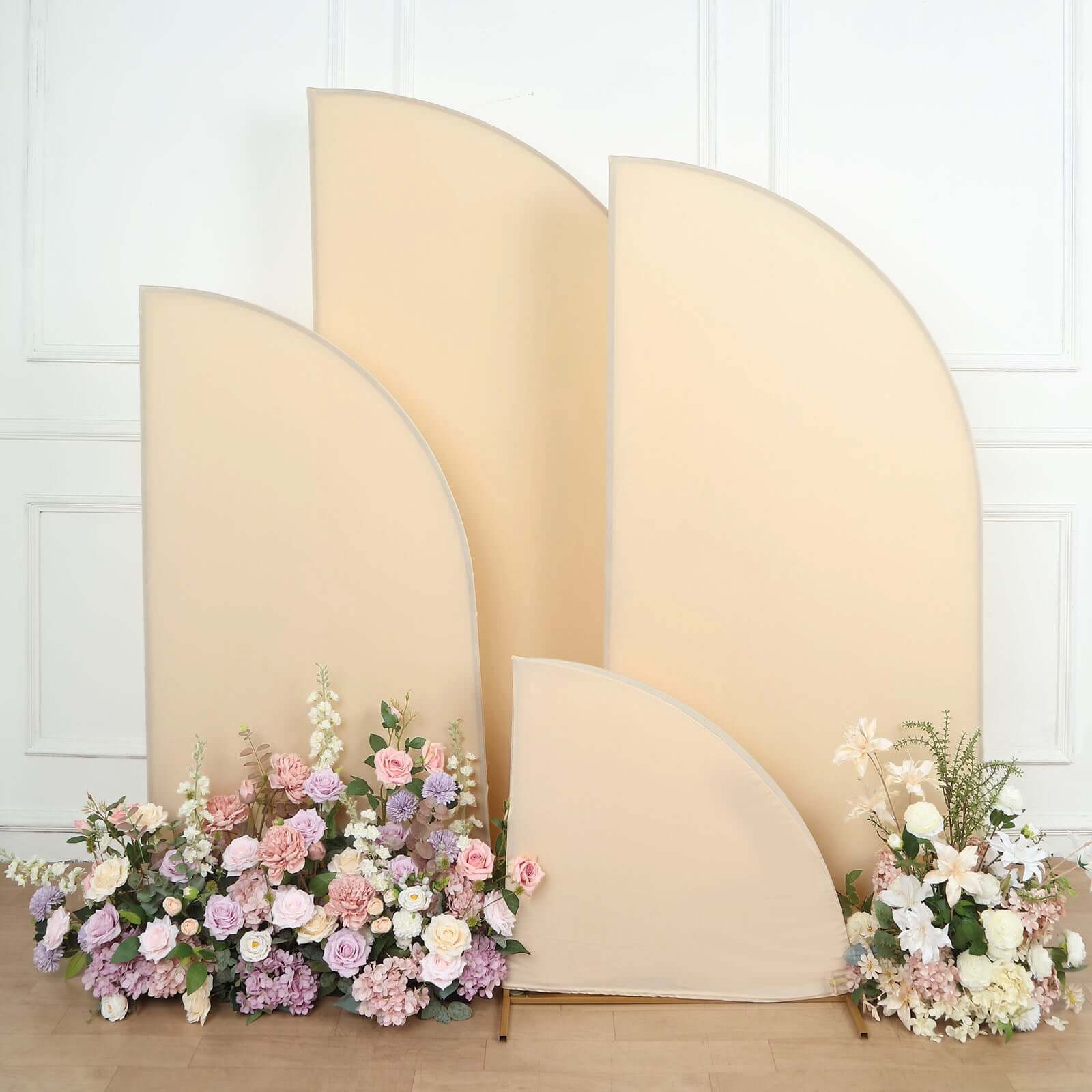 Set of 4 Matte Beige Spandex Half Moon Chiara Backdrop Stand Covers, Custom Fitted Wedding Arch Covers - 2.5ft,5ft,6ft,7ft