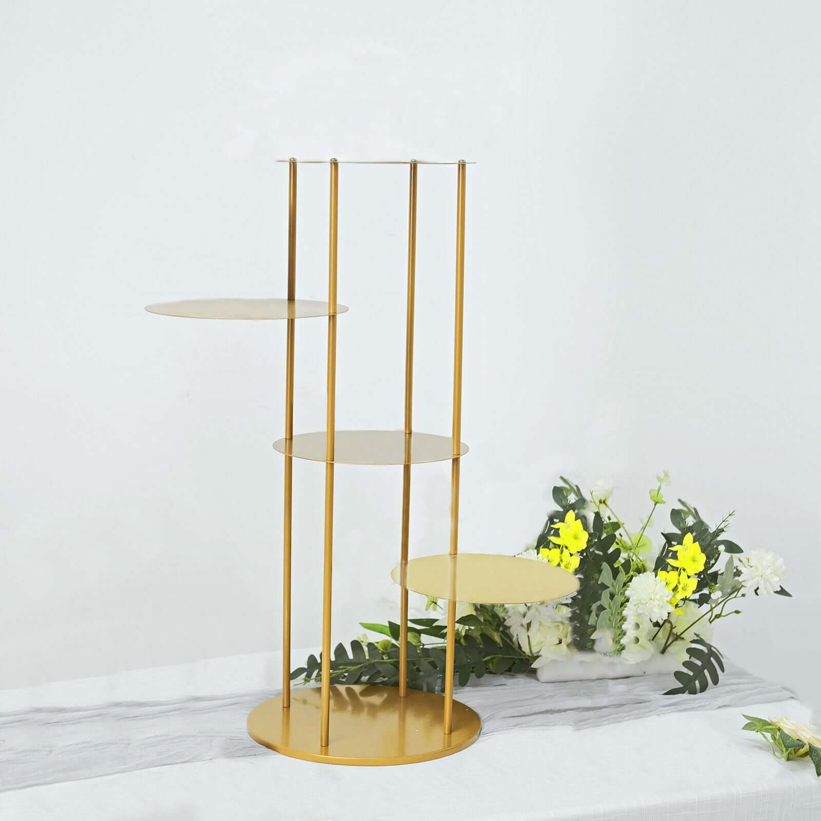 5-Tier Metal Round Cake Stand Centerpiece Gold - Luxurious Pillar Style Cupcake Dessert Display Tower Planter Shelf for Weddings Banquets & Celebrations 2.5ft