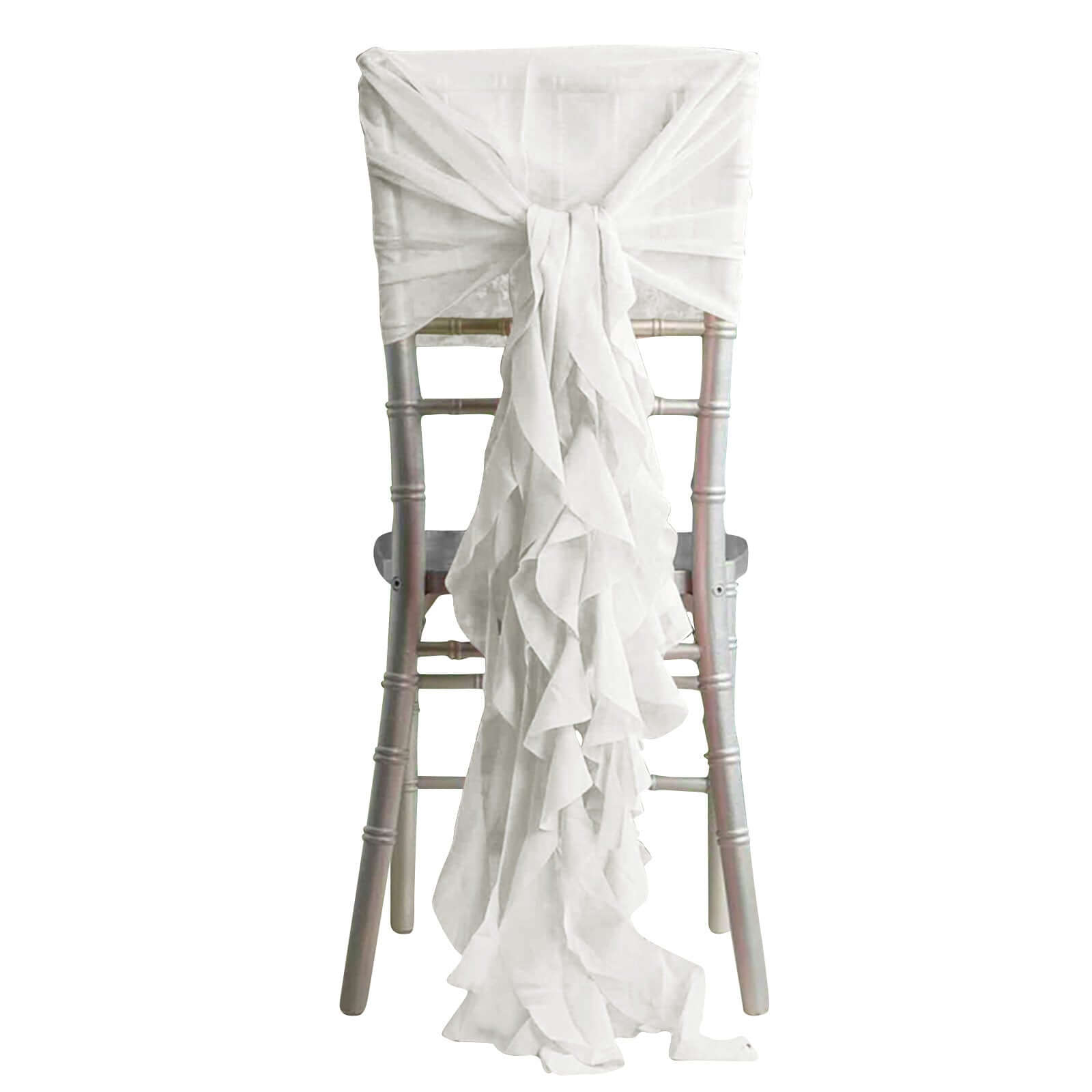 1 Set Chiffon Hoods Chair Sashes with Willow Ruffles Design Ivory - Stylish Chair Bow Decor