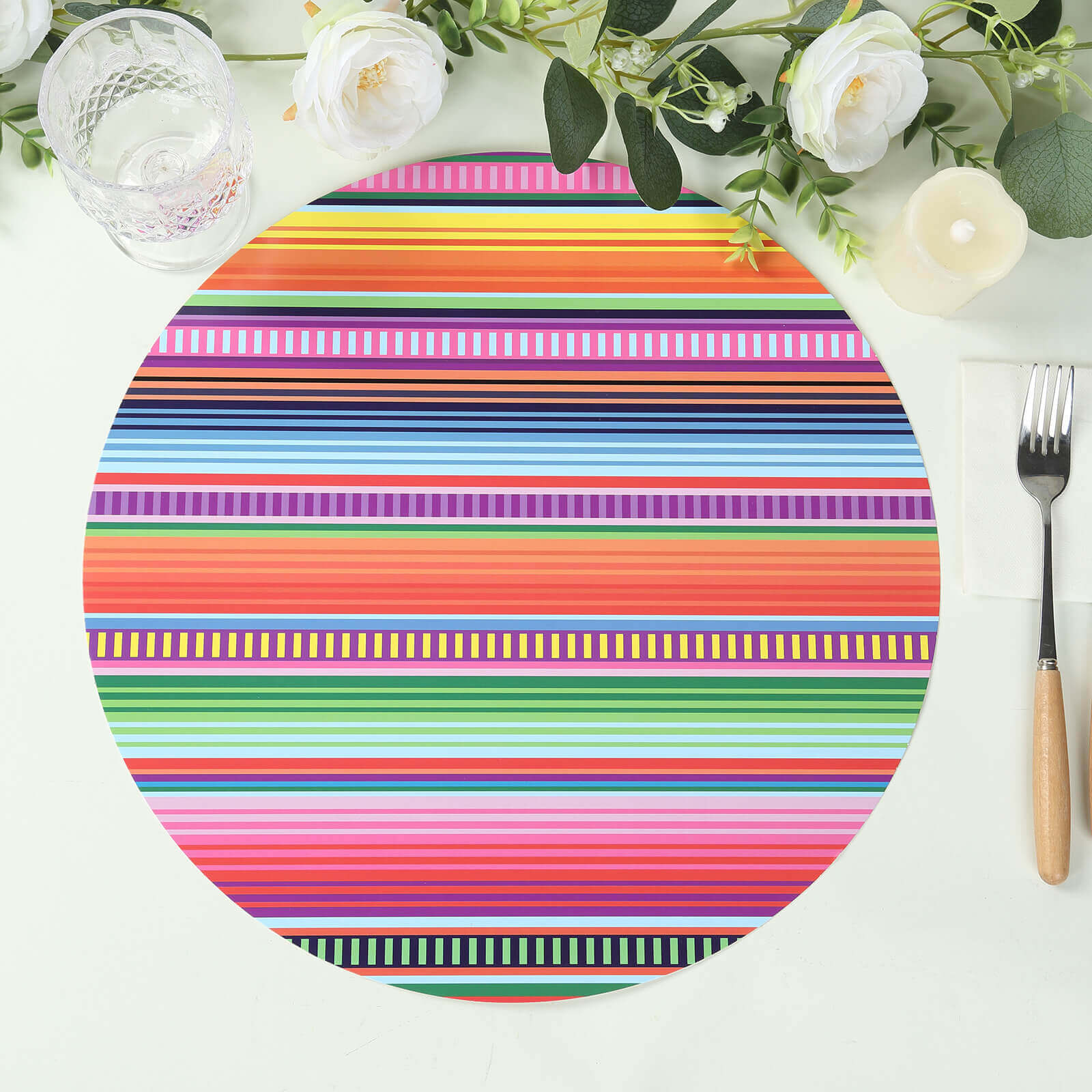 10-Pack Disposable Table Placemats with Multicolor Mexican Serape Fiesta Striped Print - 300GSM Festive Paper Placemats for Cinco de Mayo & Mexican-Themed Events 13