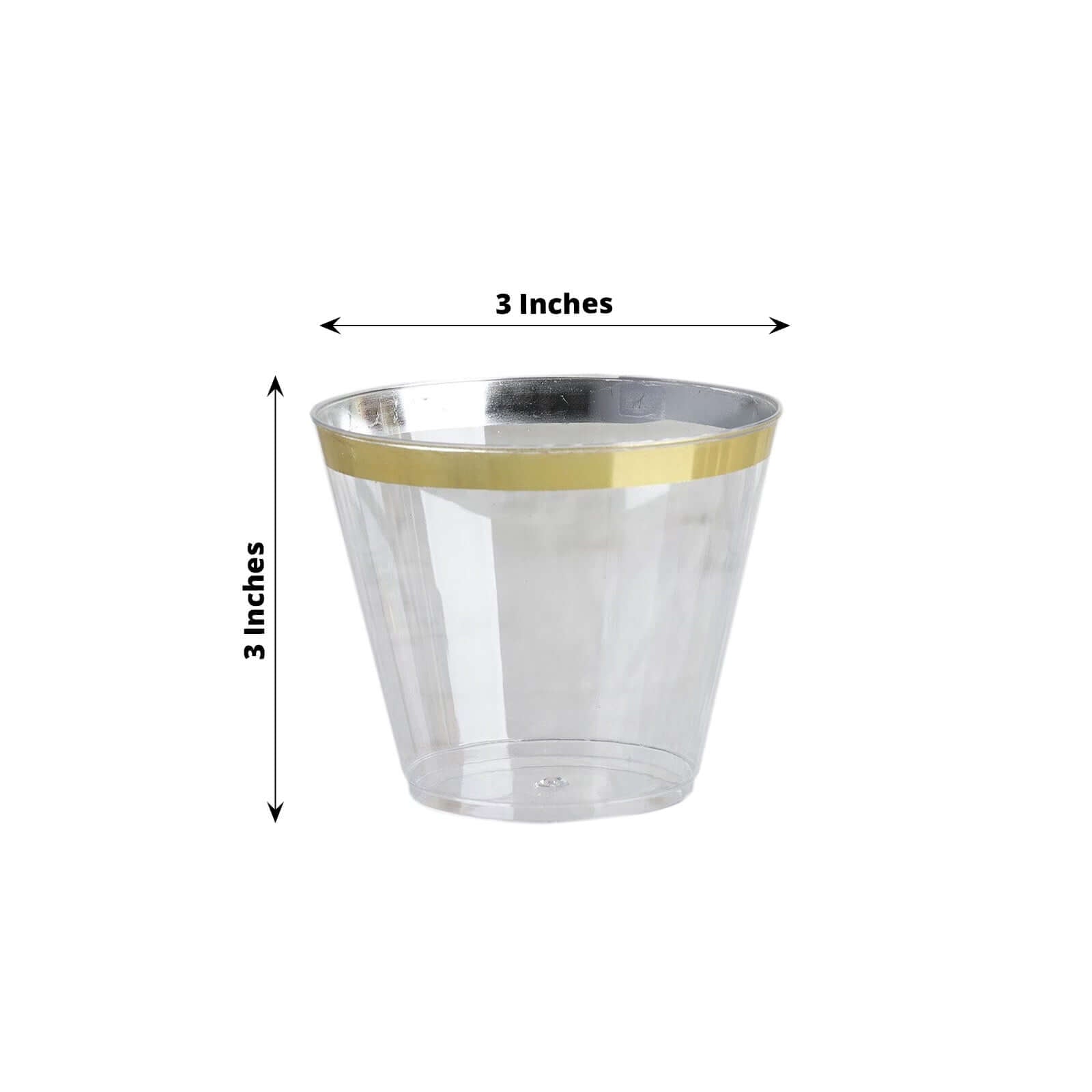 25-Pack Plastic Party Cups Clear Crystal with Gold Rim - Stylish Short Disposable Glasses 9oz