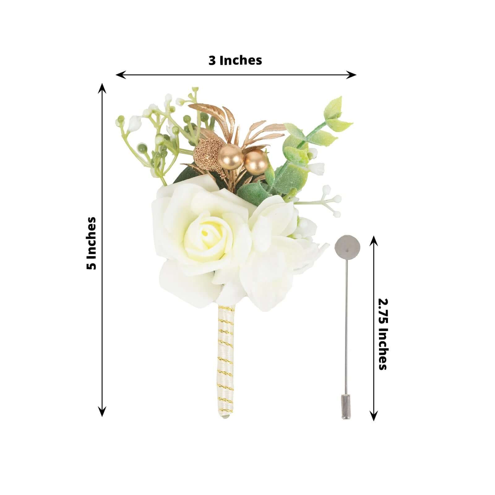 2 Pack White Artificial Rose Boutonniere With Pin, 5 Real Touch Silk Flower Pocket Square