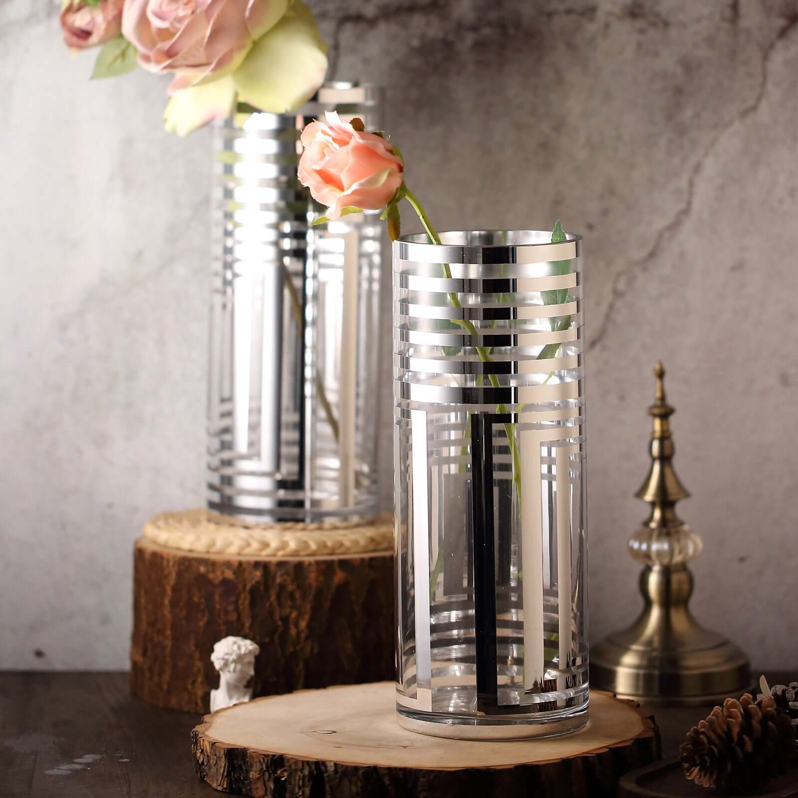 2-Pack Glass Cylinder Vases Silver Striped - Sophisticated Flower Centerpieces for Events 11