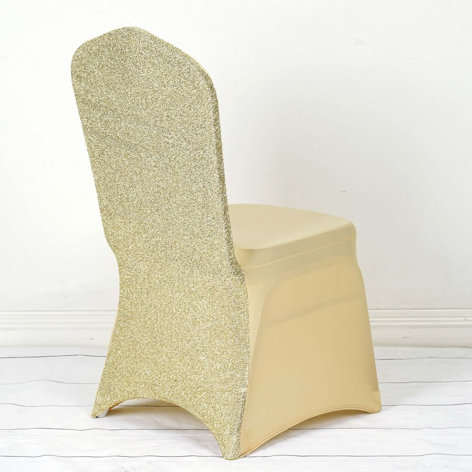 Spandex Chair Cover with Metallic Shimmer Tinsel Back for Banquet Chairs Champagne - Fitted Slipcover