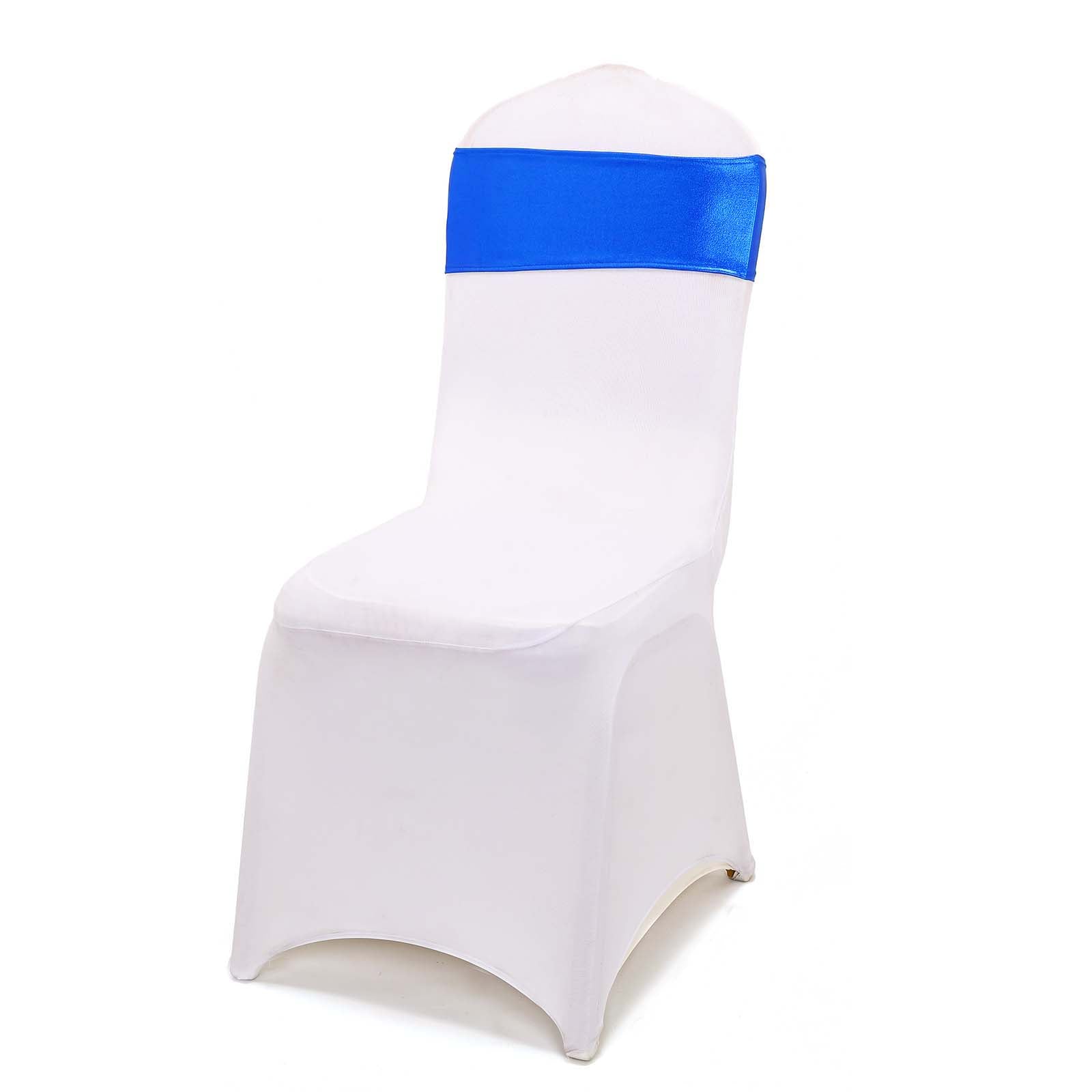 5 Pack Metallic Spandex Chair Sashes Royal Blue - Stretch Fit Chair Bands With Round Diamond Buckles