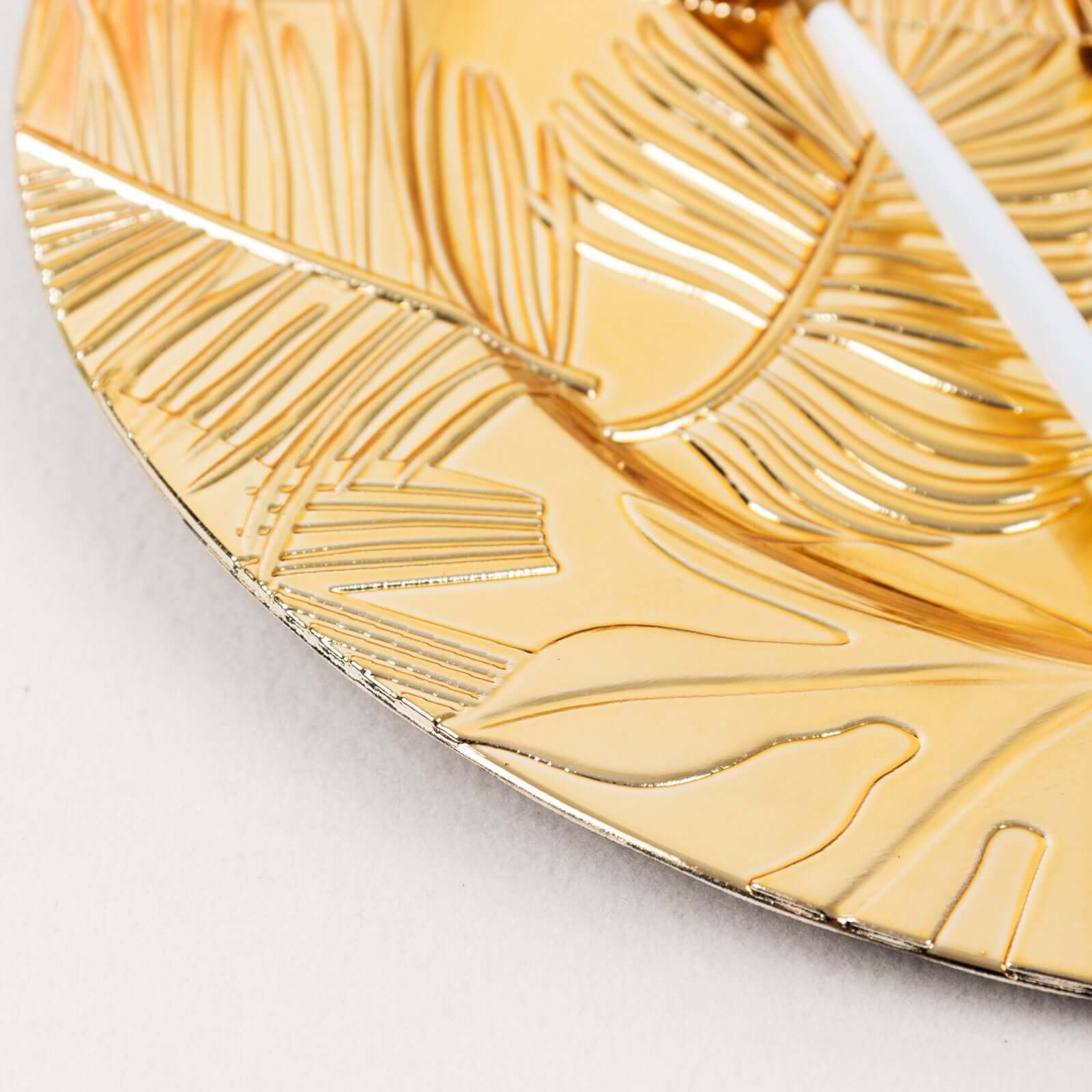 6-Pack Acrylic Round Charger Plates 13 in Metallic Gold with Embossed Tropical Leaves, Decorative Dinner Charger Tableware