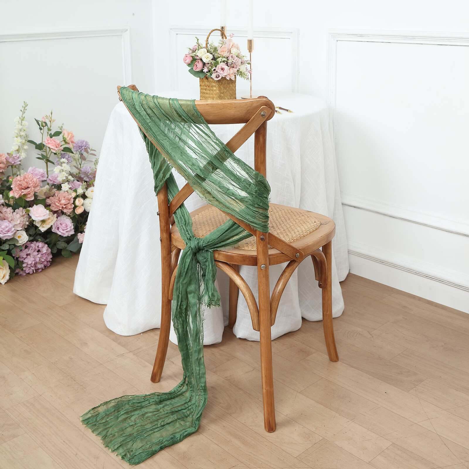 5 Pack Cheesecloth Gauze 16x88 Chair Sashes Olive Green - Boho Chair Decorations