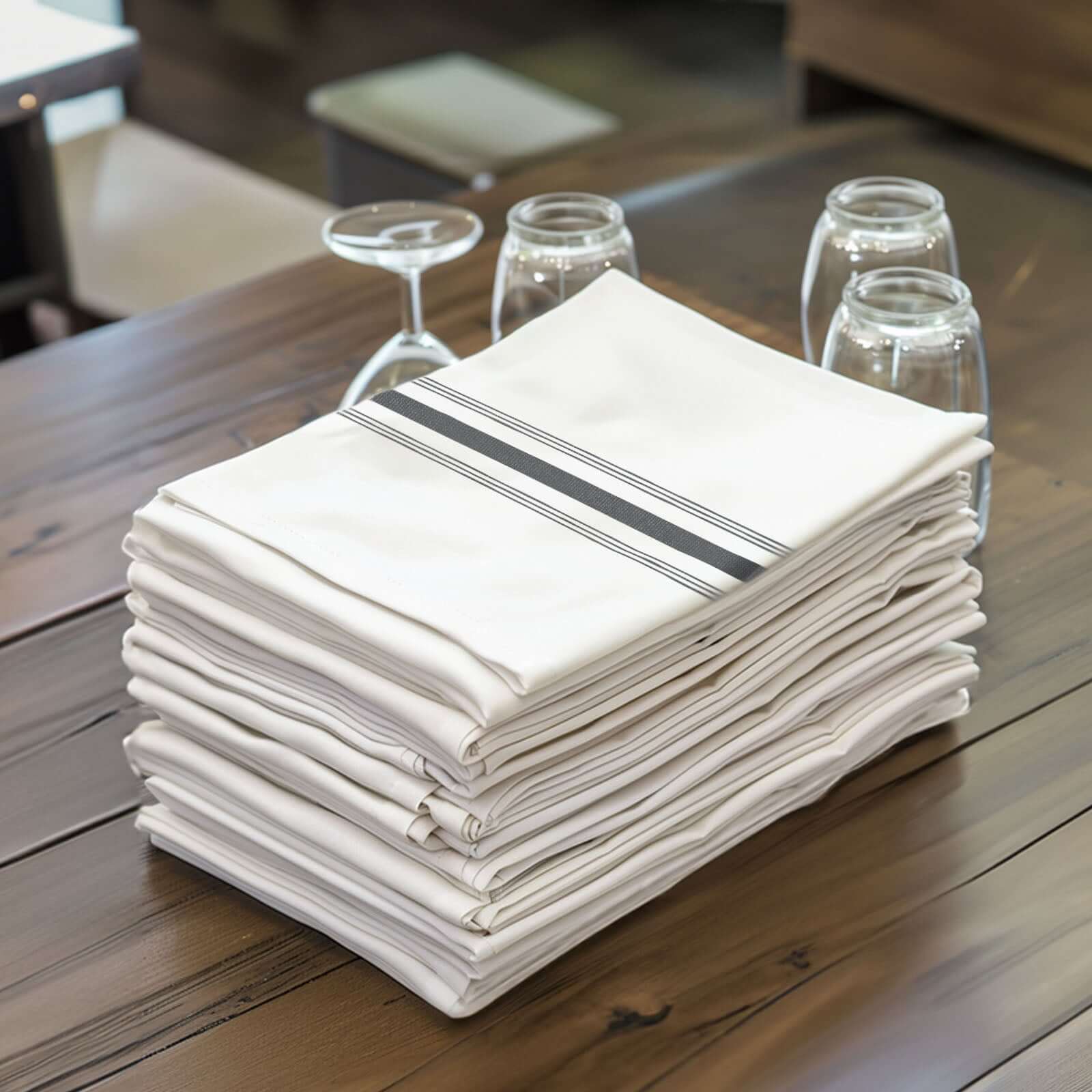 10 Pack Premium Spun Polyester 18x22 Napkins White/Black Bistro Style - Highly Absorbent Cotton-Like Feel Cloth Napkins for Everyday Dining or Celebrations