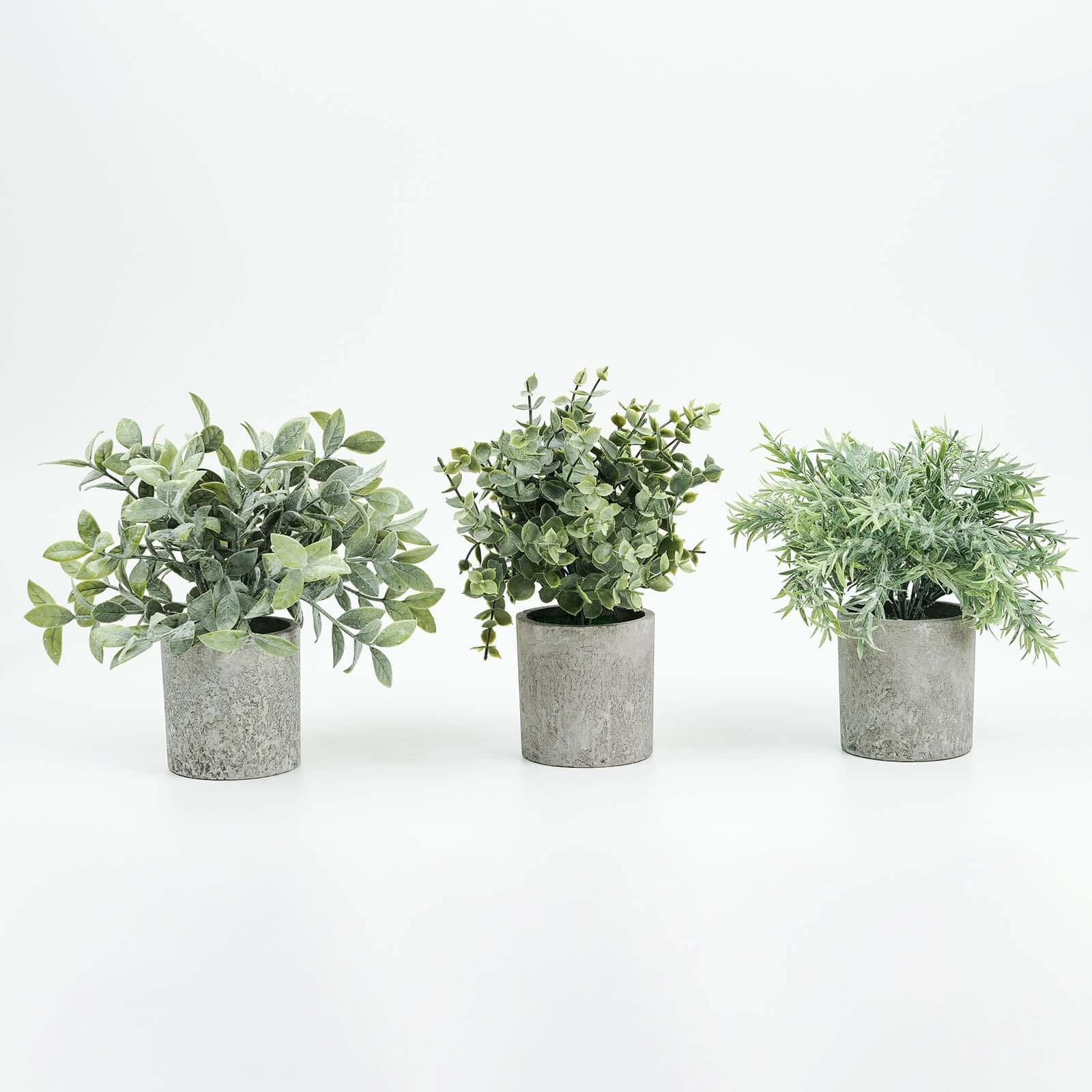 3 Plant Set Mini Potted Artificial Eucalyptus, Rosemary and Boxwood Faux Planter Collection - Small Decorative Faux Herb Garden for Desk Countertops Table Shelf Display 9