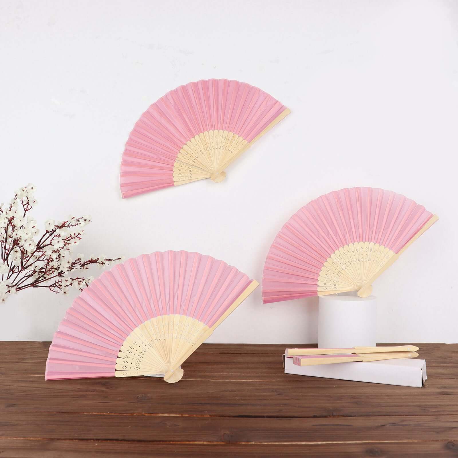 5 Pack Dusty Rose Asian Silk Folding Fans Party Favors, Oriental Folding Fan Favors