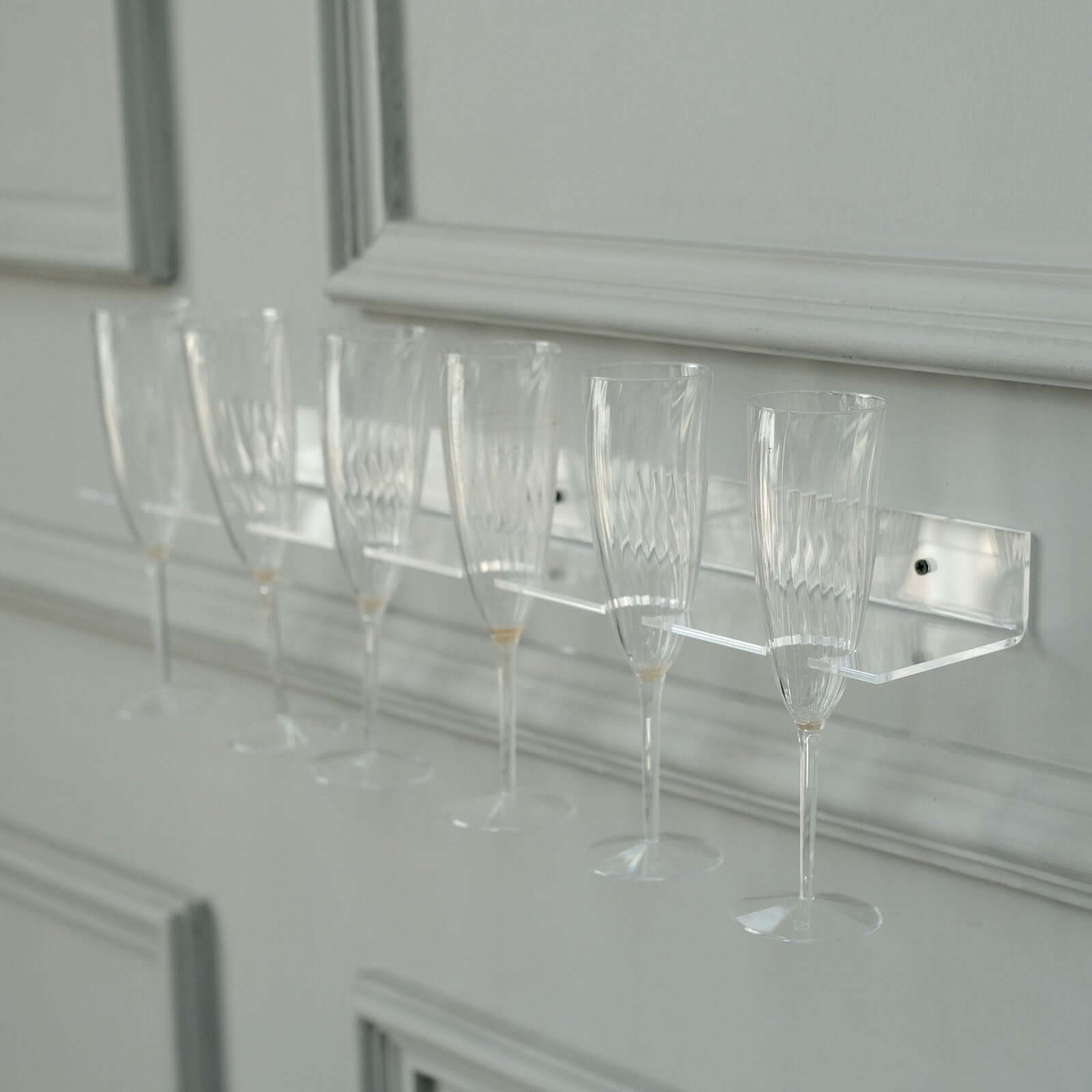 2-Pack Floating Wine Glass Holder Rack Clear Acrylic Holds 12, Wall Mounted Champagne Flute Stemware Hanging Shelves for Events & Home Bar 21