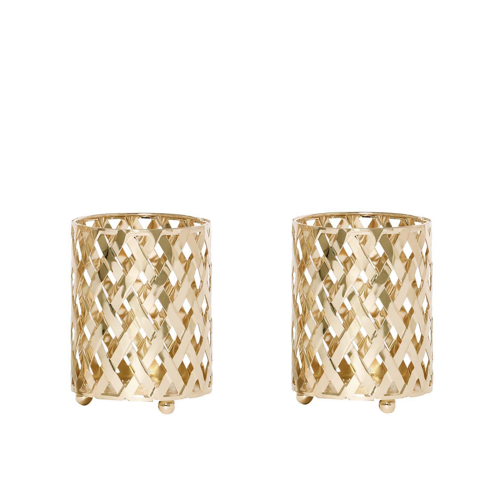 2-Pack Votive Candle Holders Gold Metal Diamond Cut Geometric Design - Perfect for Home Décor and Events 4