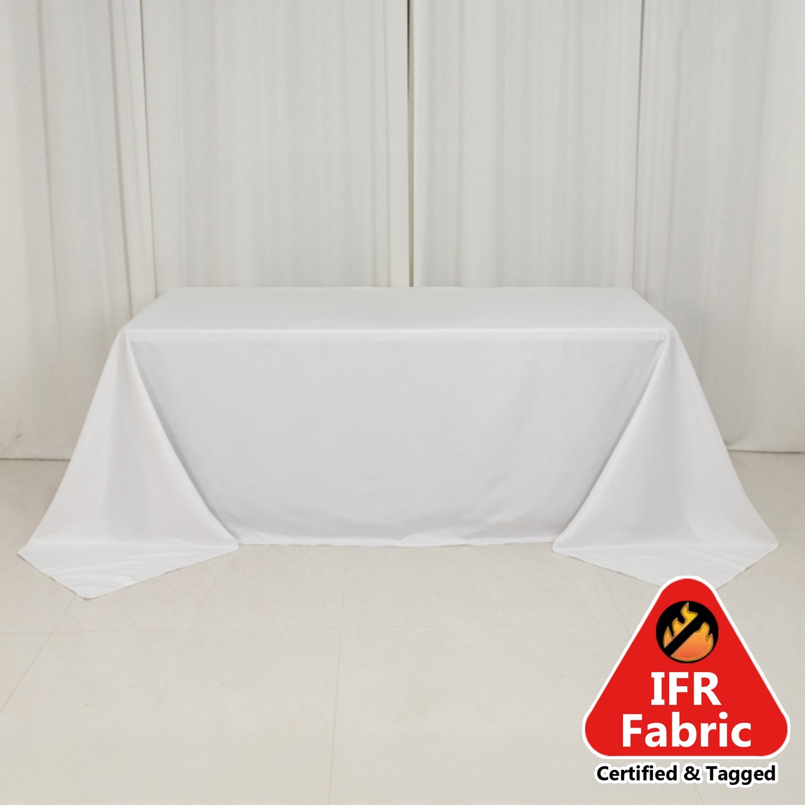 Fire Retardant Premium Polyester 90x132 Rectangular Tablecloth White - Stylish High-Performance Seamless Table Cover for Large Gatherings