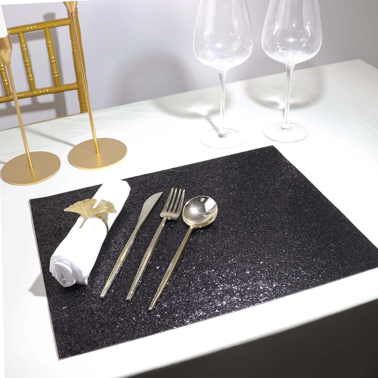 6-Pack Placemats Glitter Design Black Sparkle Rectangle - Non-Slip Decorative Dining Table Mats 12x18