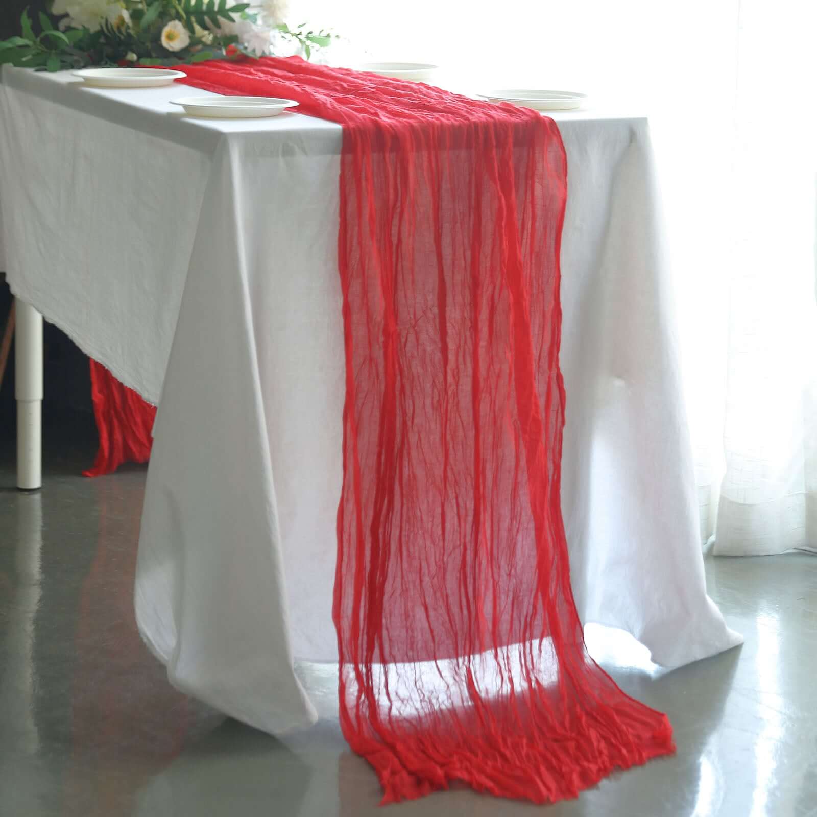 Gauze Cheesecloth 10ft Table Runner Red - Rustic Boho Style