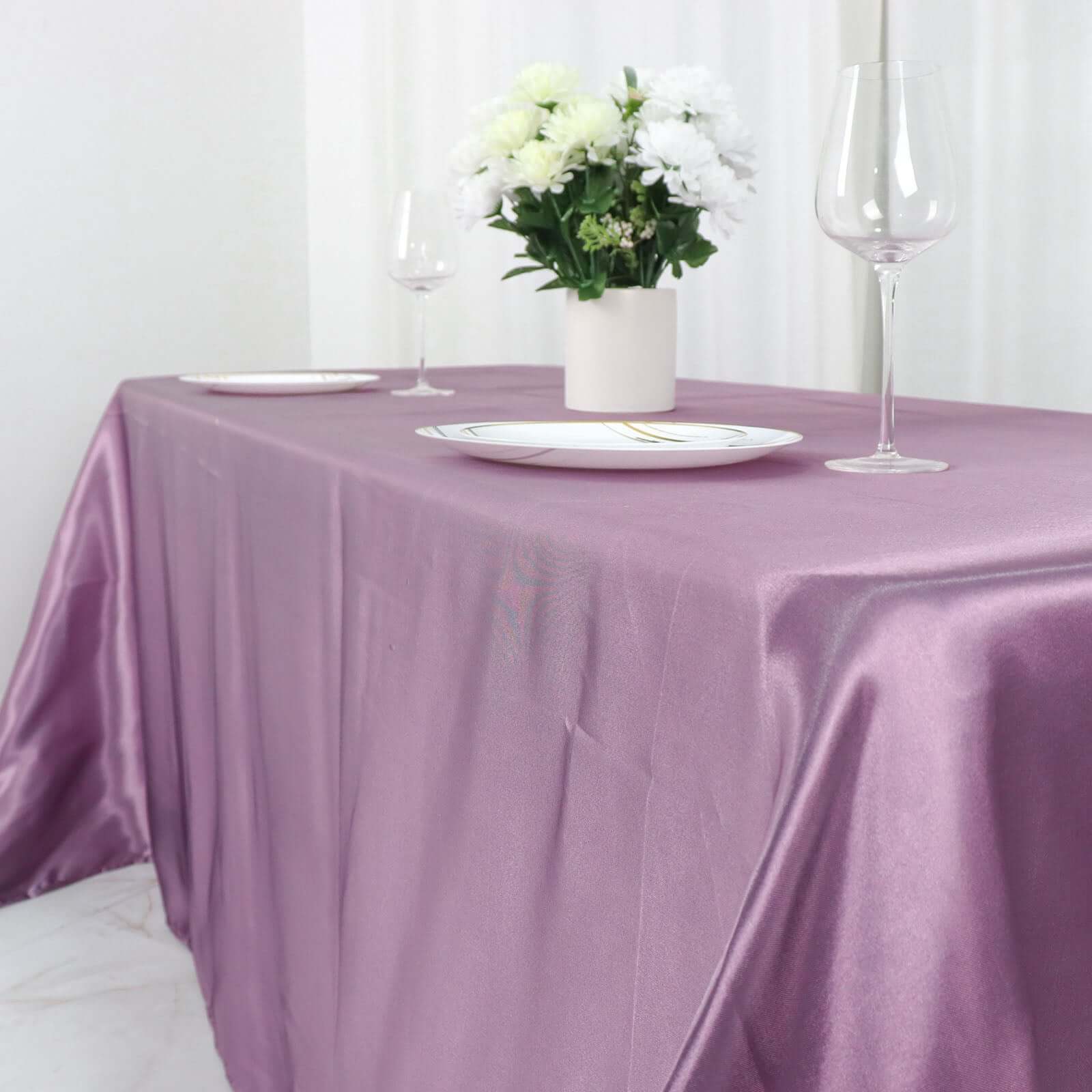 Satin Rectangular 90x132 Tablecloth Violet Amethyst Satin - Seamless Table Cover