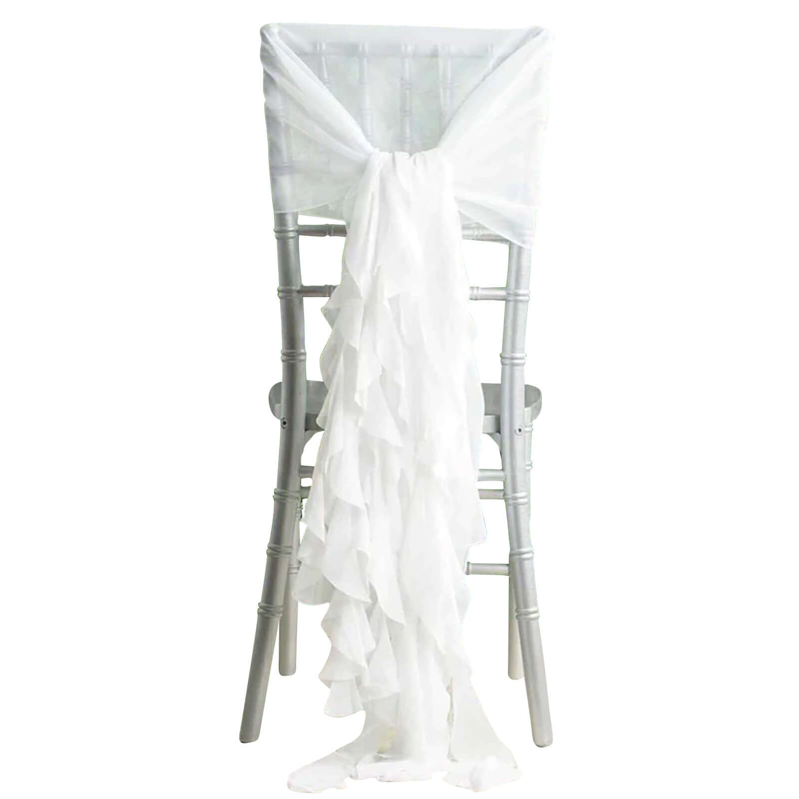 1 Set Chiffon Hoods Chair Sashes with Willow Ruffles Design White - Stylish Decor for Weddings & Gatherings